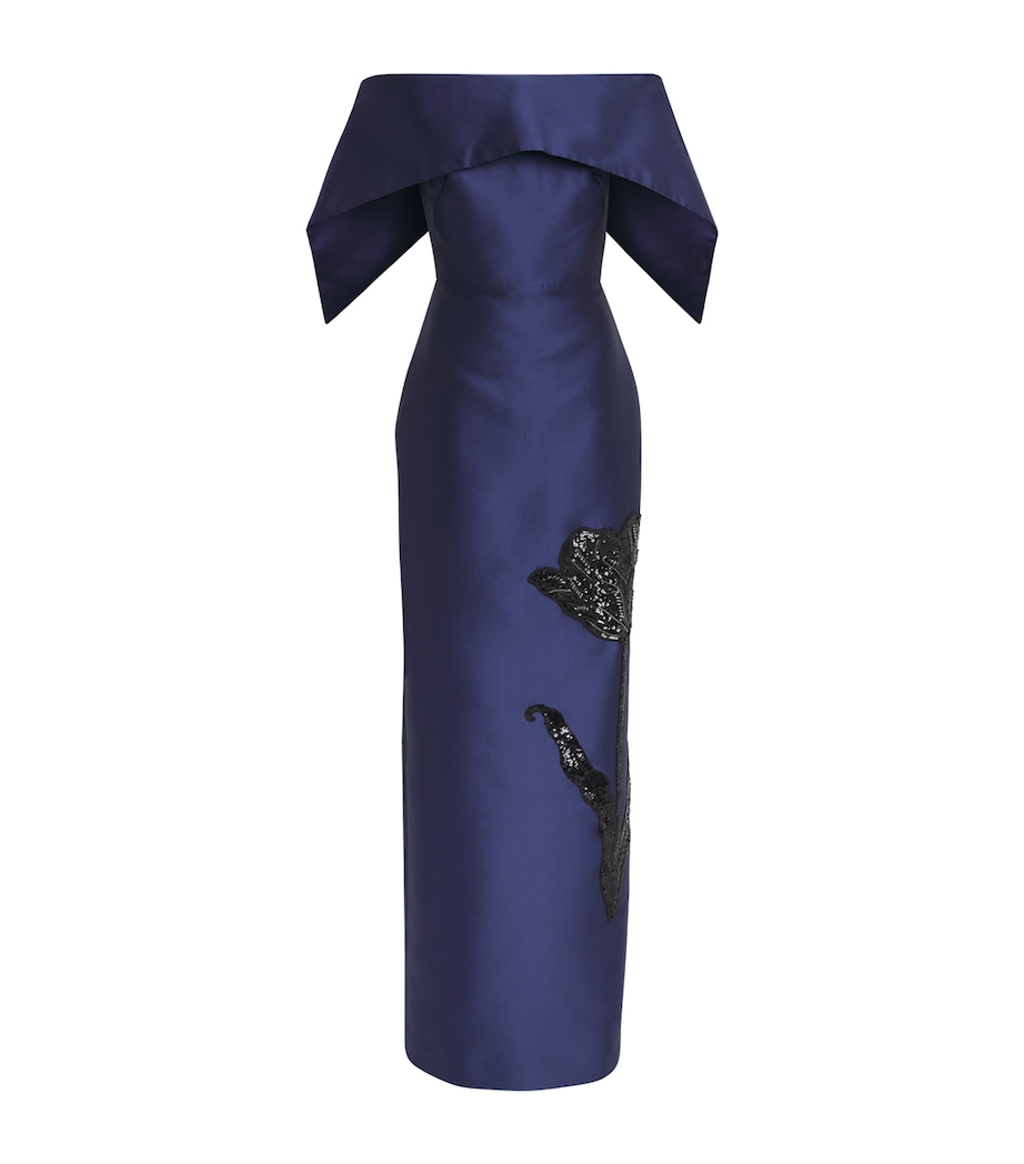 Erdem Womens Embellished Off-The-Shoulder Column Gown Beetle Image 1