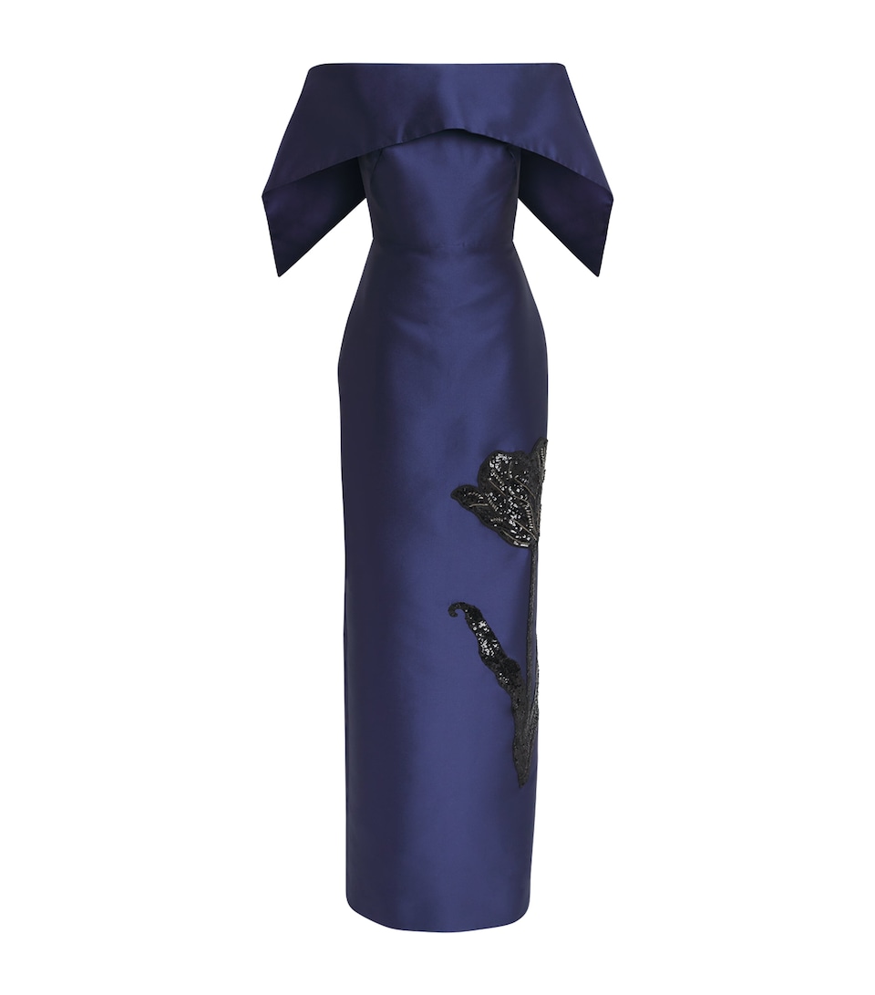Erdem Embellished Off-The-Shoulder Column Gown Beetle