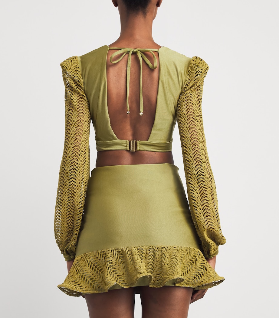 Gemstone-Detail Crop Top GREEN Image 4