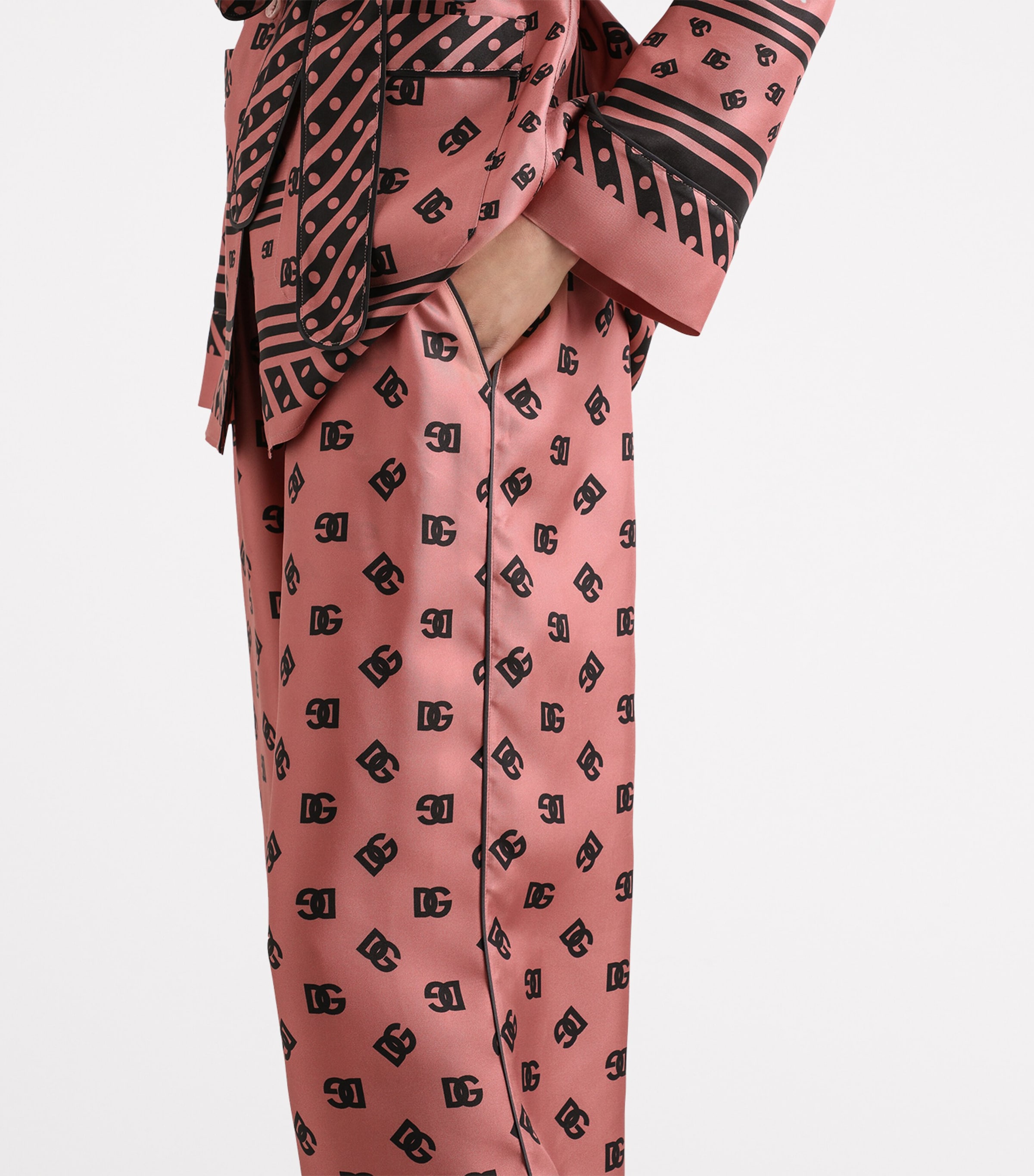 Silk Logo Print Wide-Leg Trousers F0473-POWDER PINK Image 5