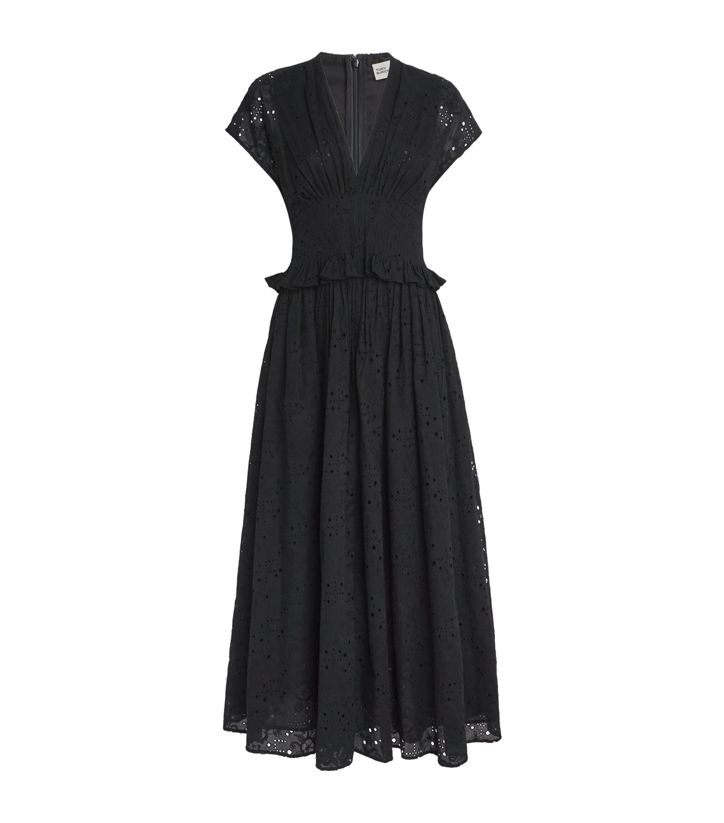 Tory Burch Womens Broderie Anglaise Midi Dress Black Image 1