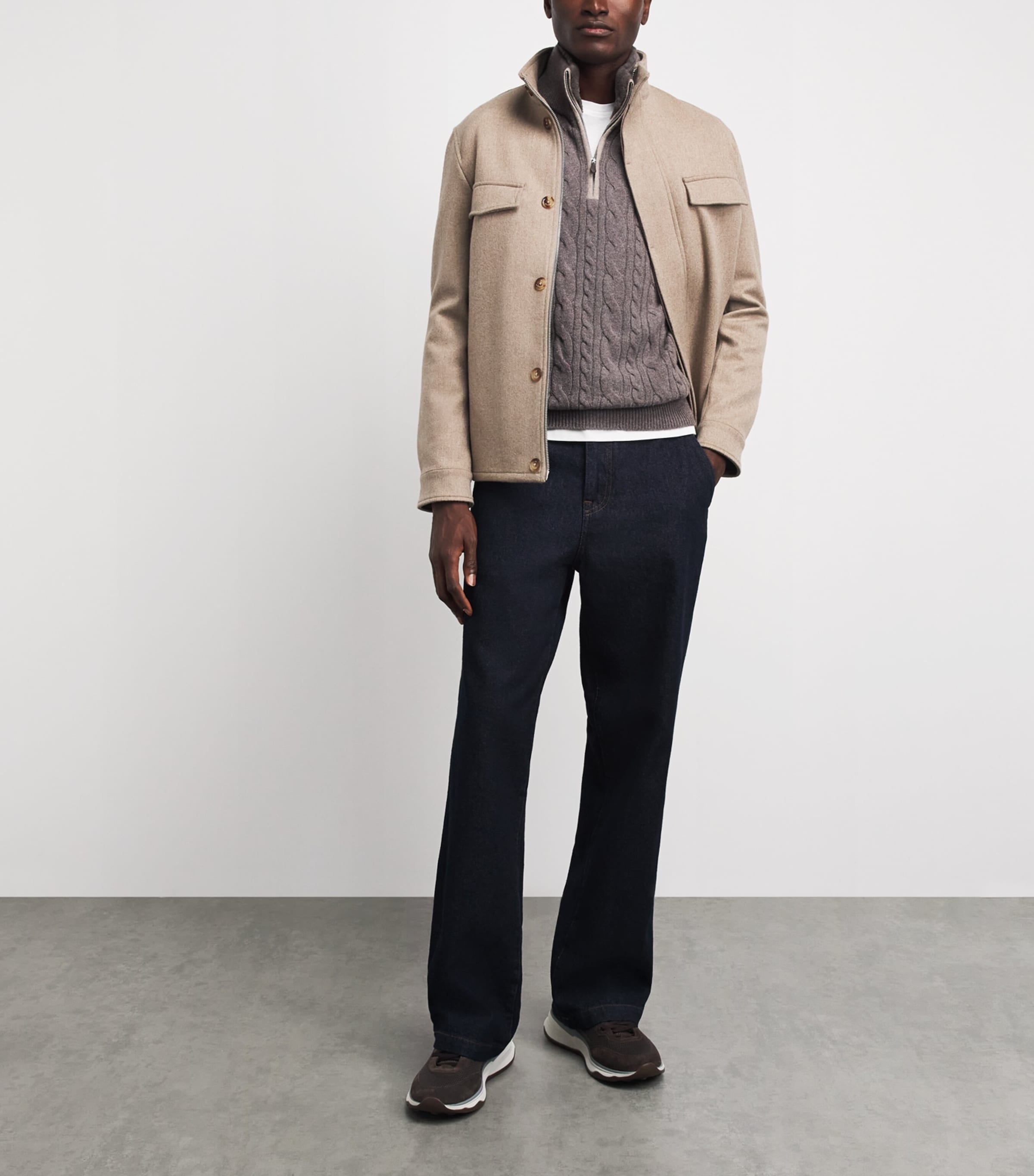 N.Peal Mens Cashmere Cable-Knit Quarter-Zip Sweater Otter Browntruffle Image 2