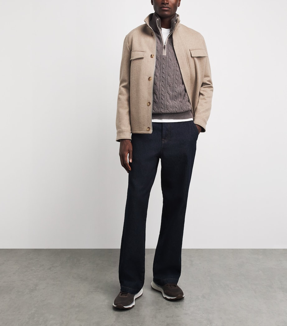 N.Peal Mens Cashmere Cable-Knit Quarter-Zip Sweater Otter Browntruffle Image 2