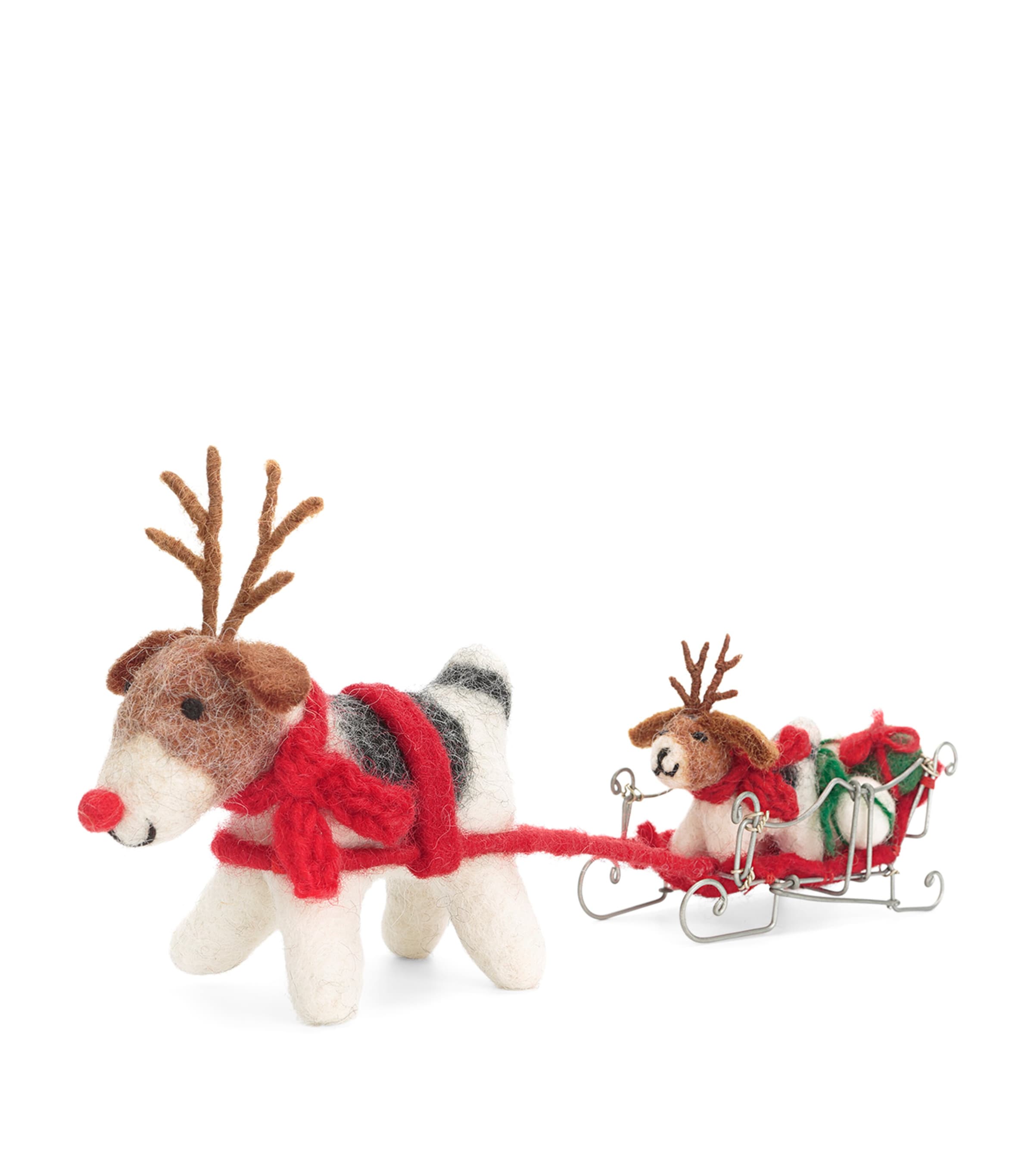 Harrods Wool Fox Terriers And Sleigh Ornament In Multi