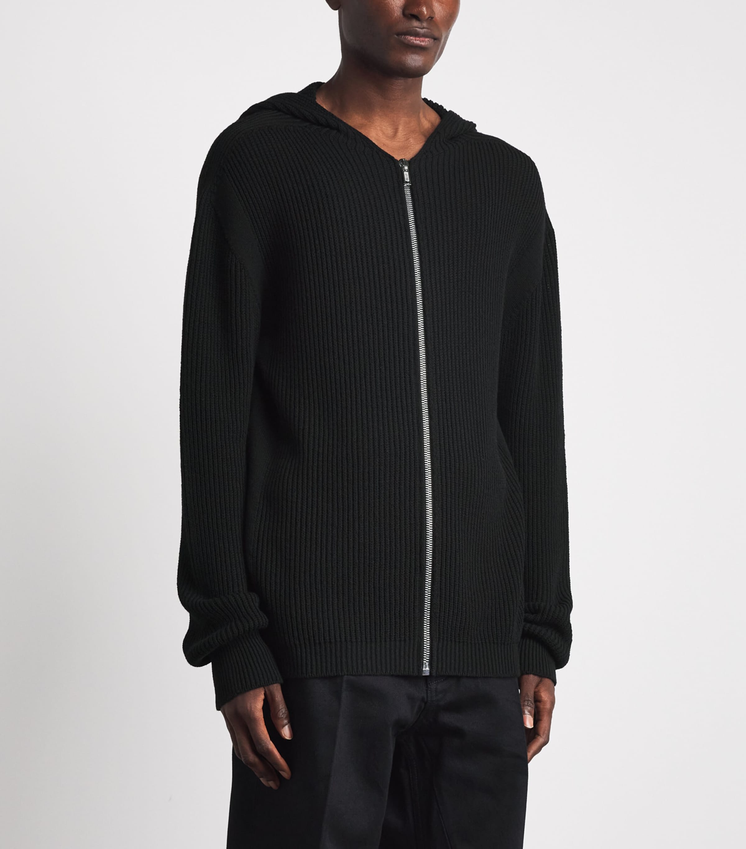 Rick Owens Mens Cashmere Zip-Up Hoodie Black Image 4