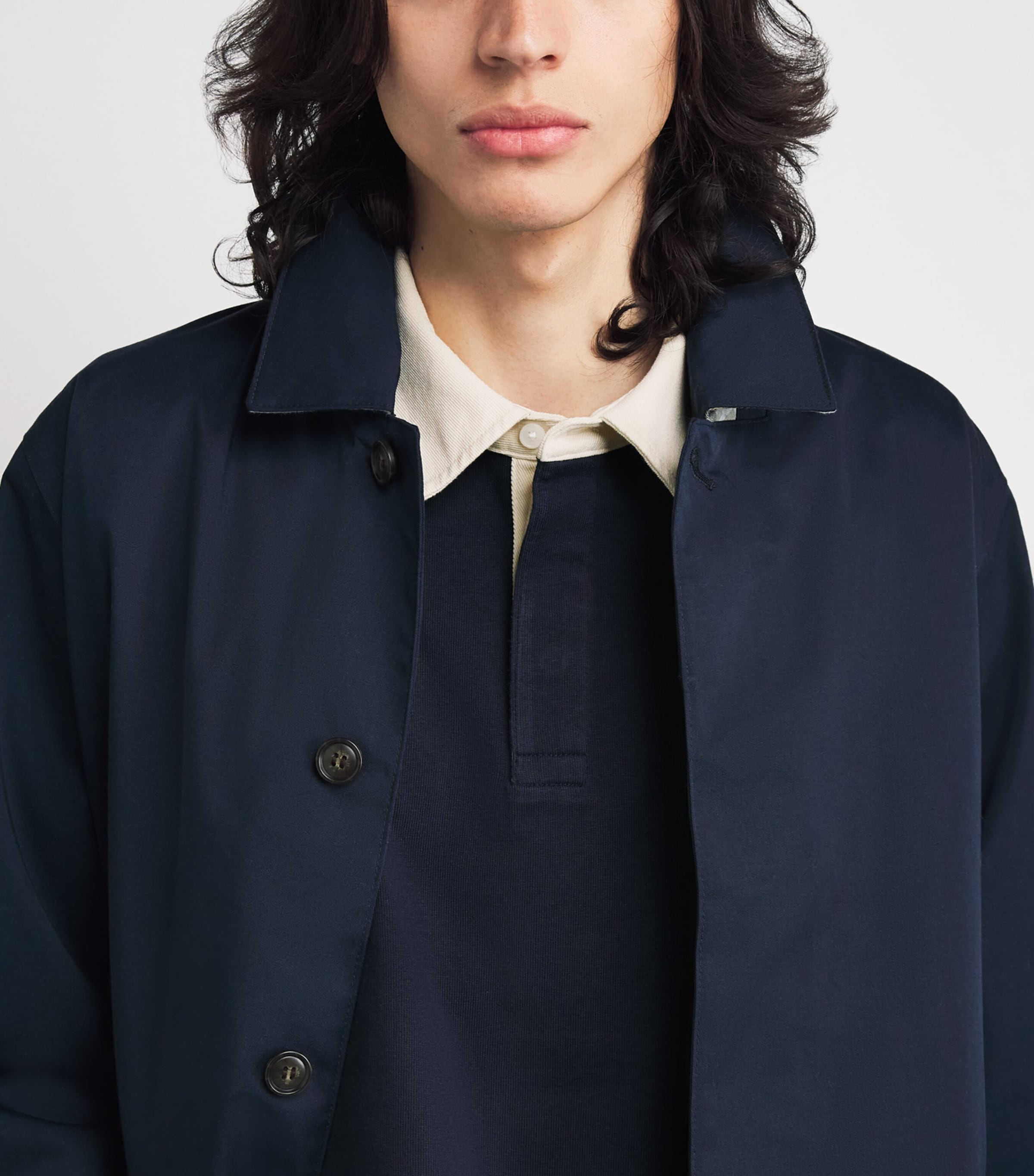 FRAME Mens Contrast-Collar Rugby Sweatshirt Dark Navy Image 6