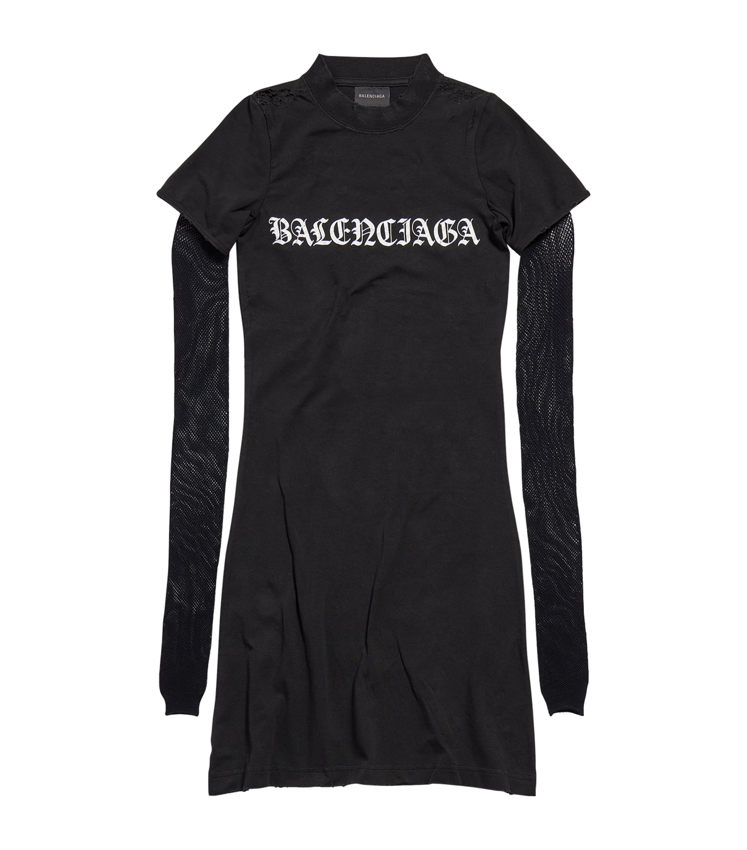 Shop Balenciaga Mesh-sleeve T-shirt Dress In Grey