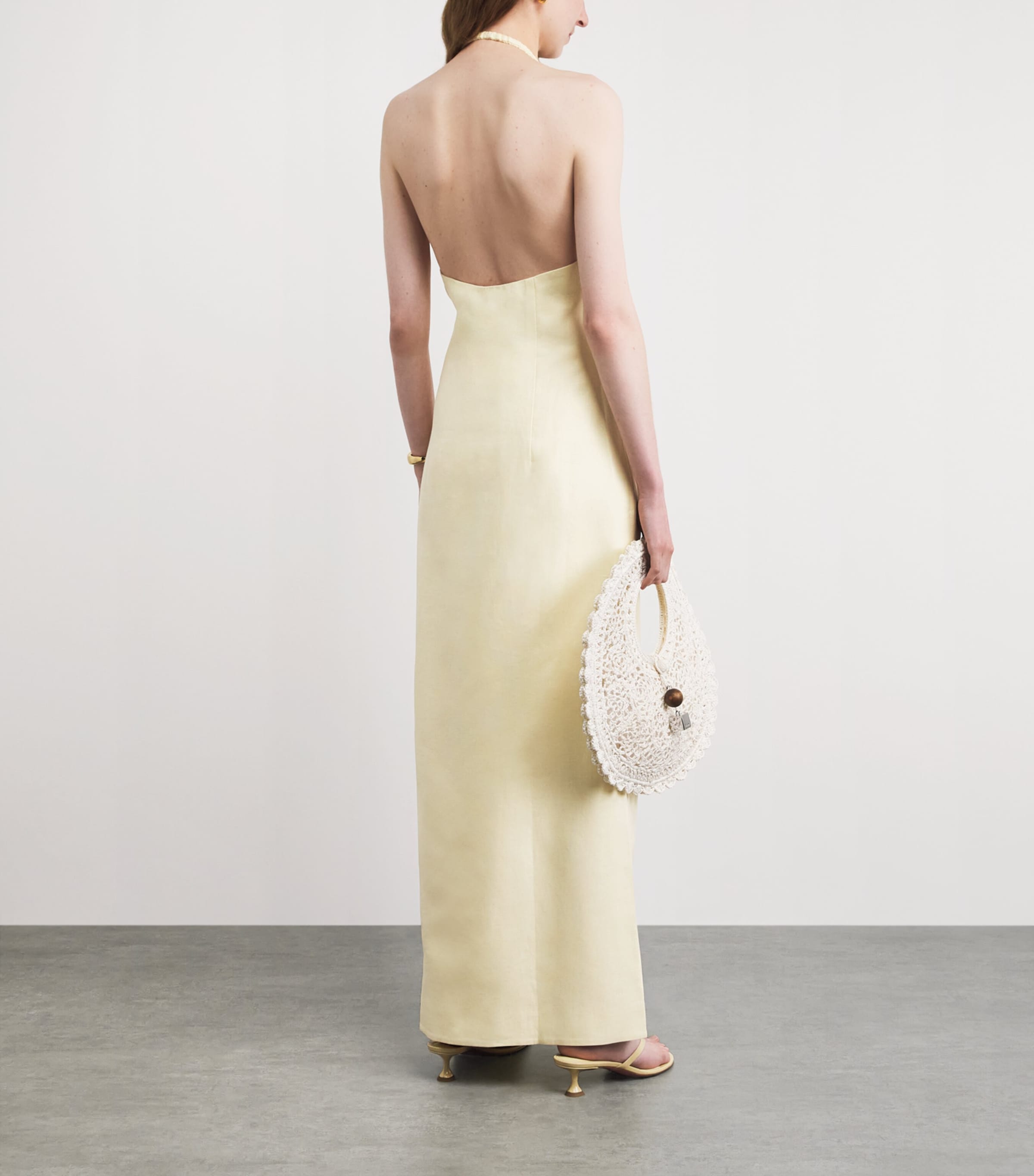 SIR. Womens Linen Halterneck Aria Maxi Dress Butter Image 4