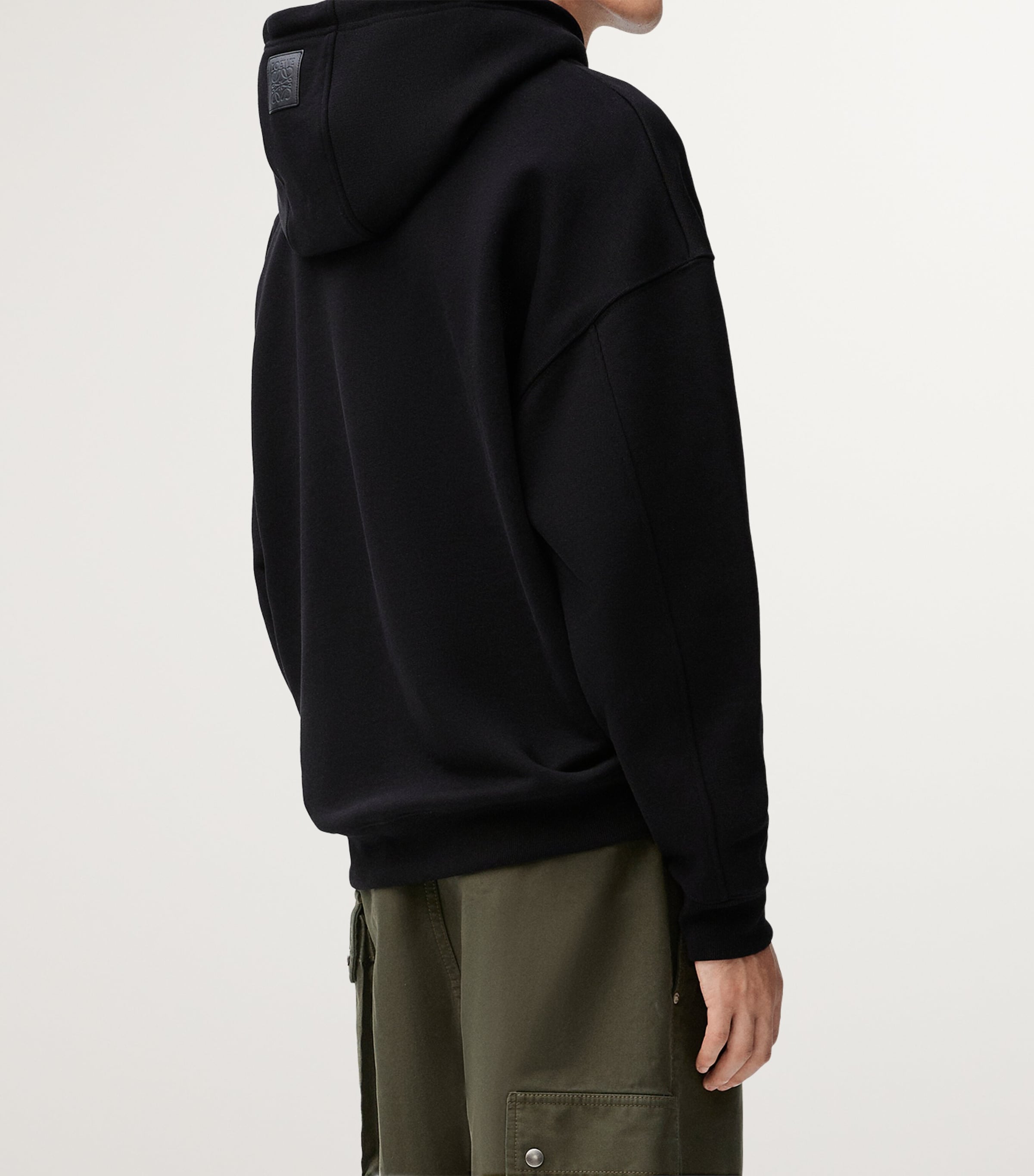 Cotton-Blend Leather-Anagram Hoodie BLACK Image 4