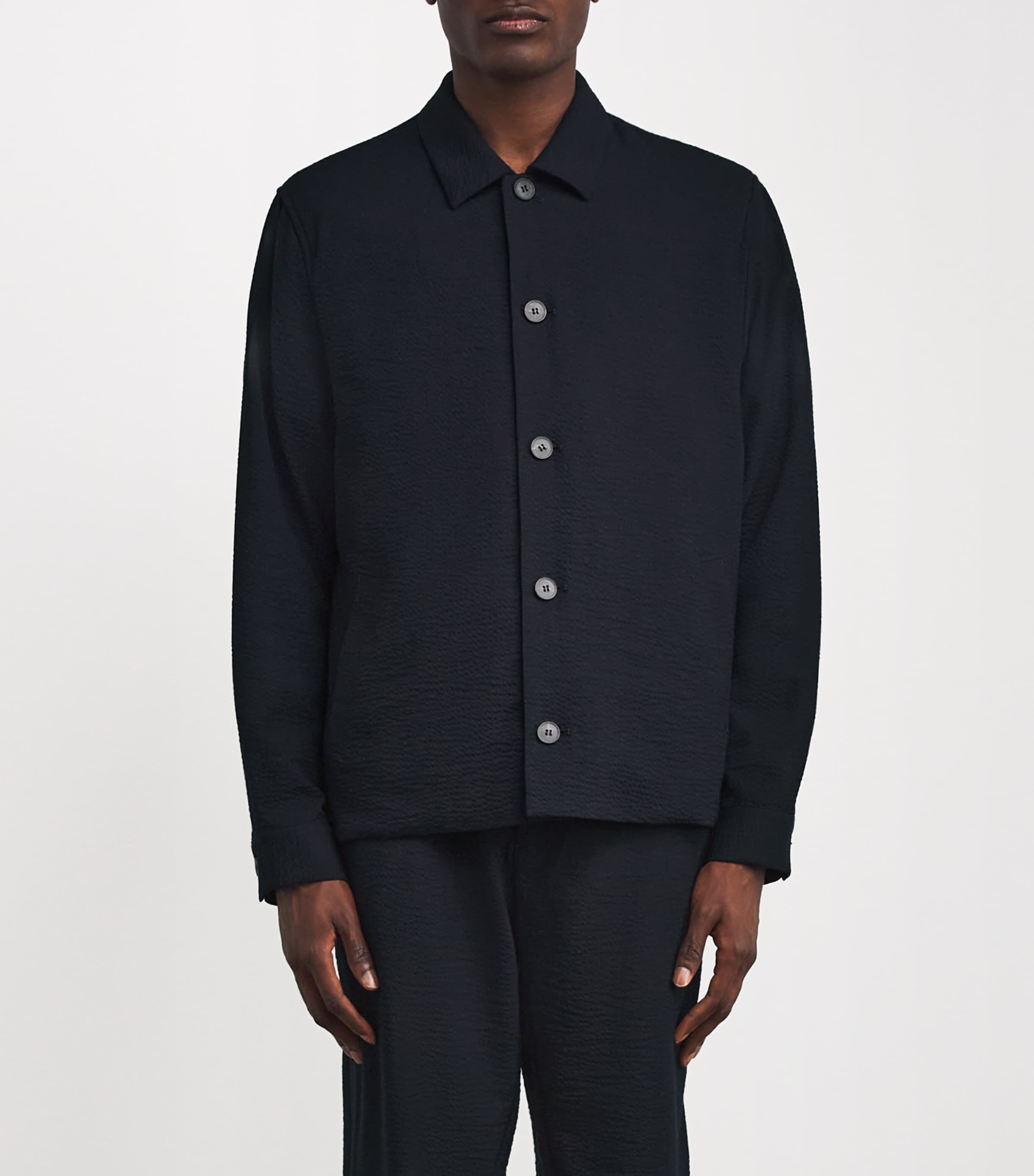 Sunspel Mens Stretch-Wool Seersucker Jacket Buaa Navy Image 3