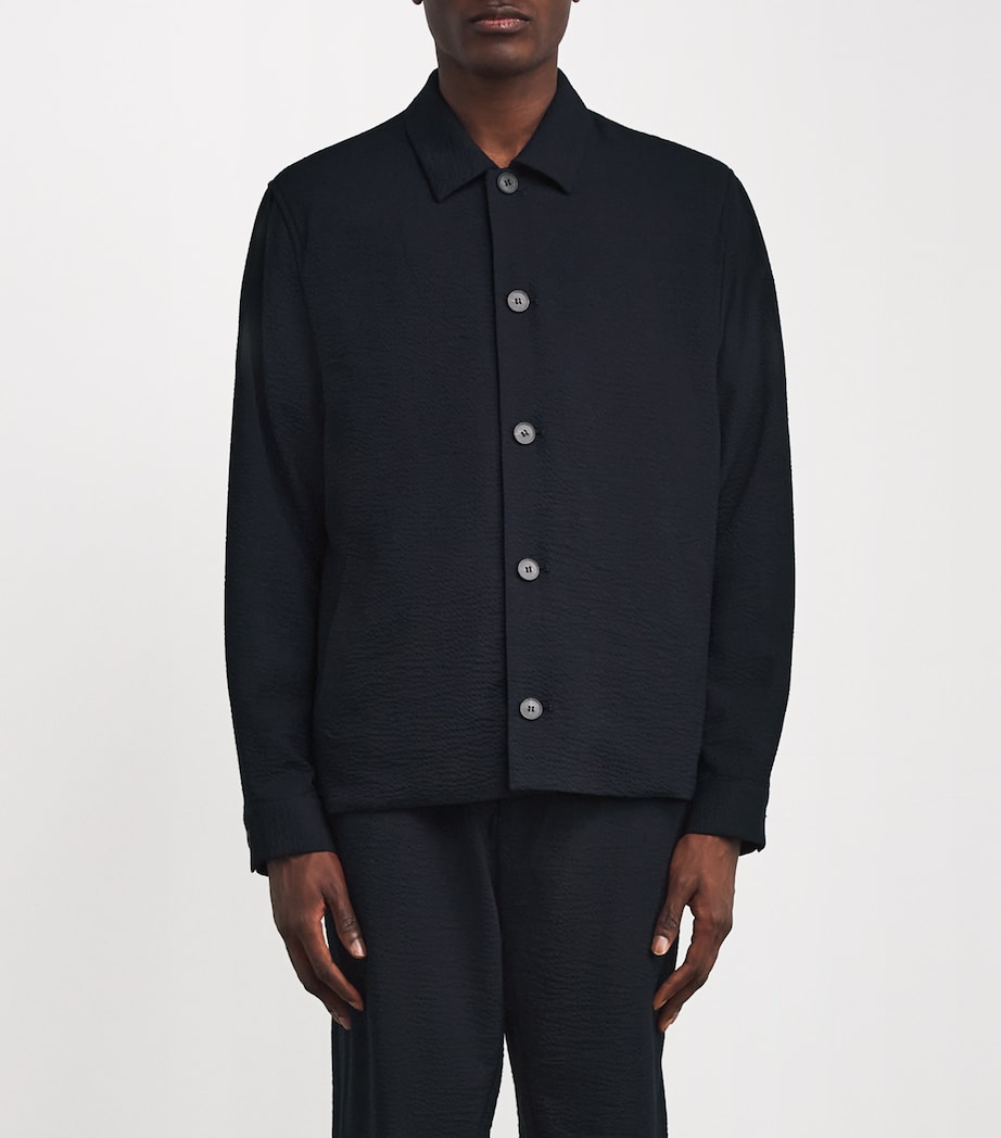 Sunspel Mens Stretch-Wool Seersucker Jacket Buaa Navy Image 3