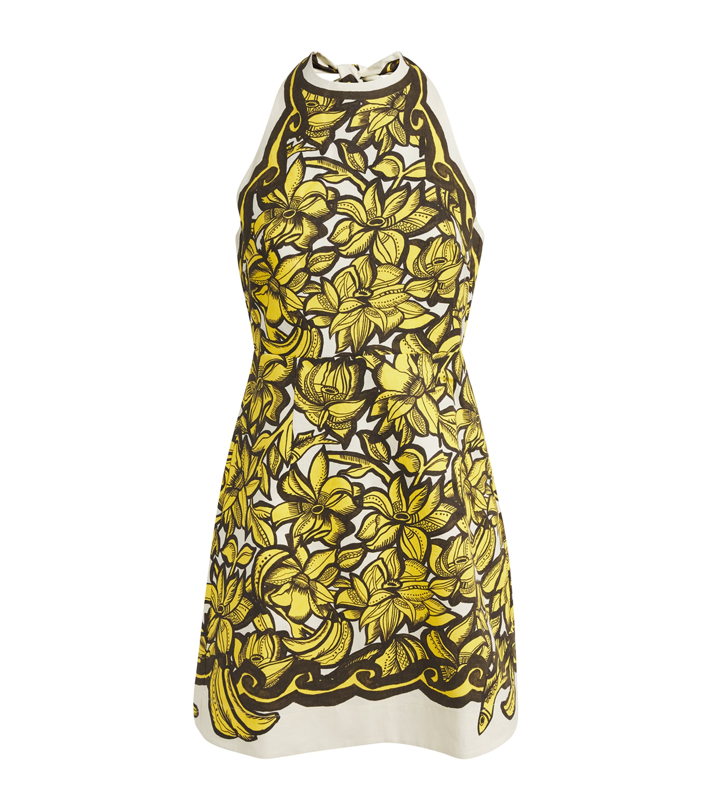 ALEMAIS Womens Hemp Printed Mona Mini Dress Yellow Image 1