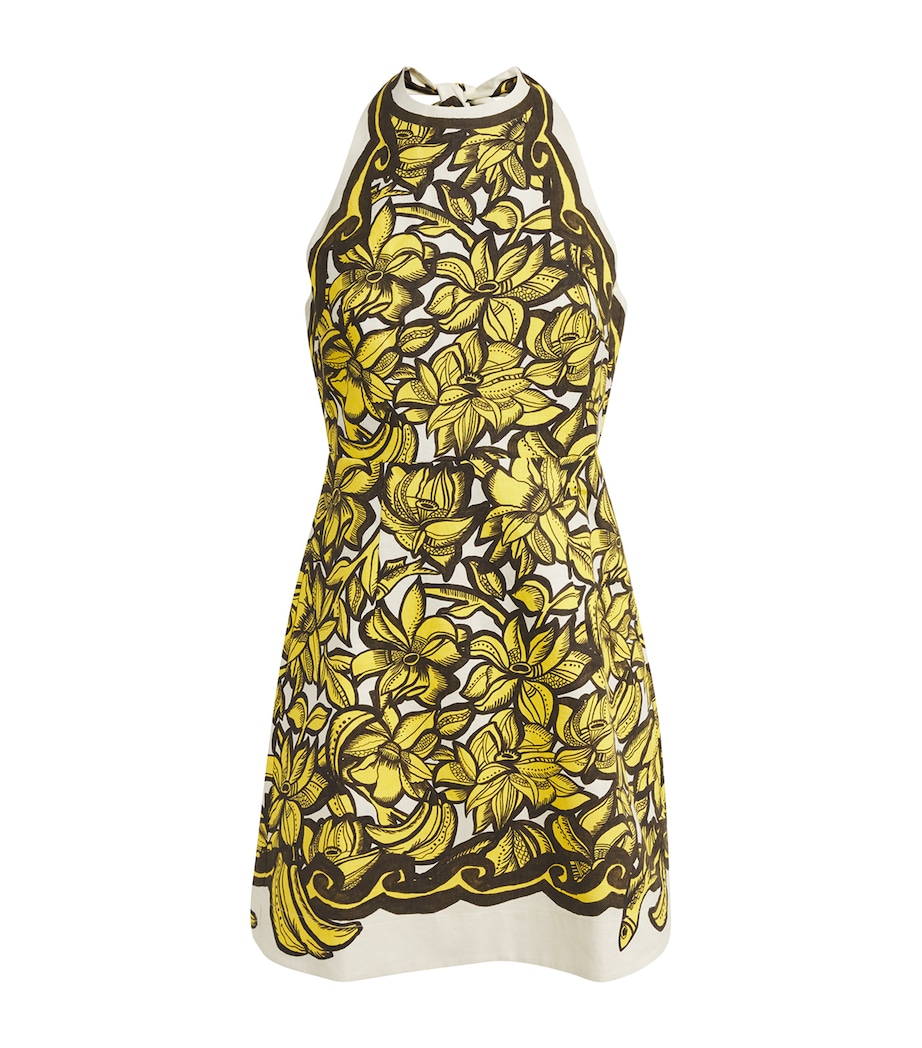 ALEMAIS Womens Hemp Printed Mona Mini Dress Yellow Image 1