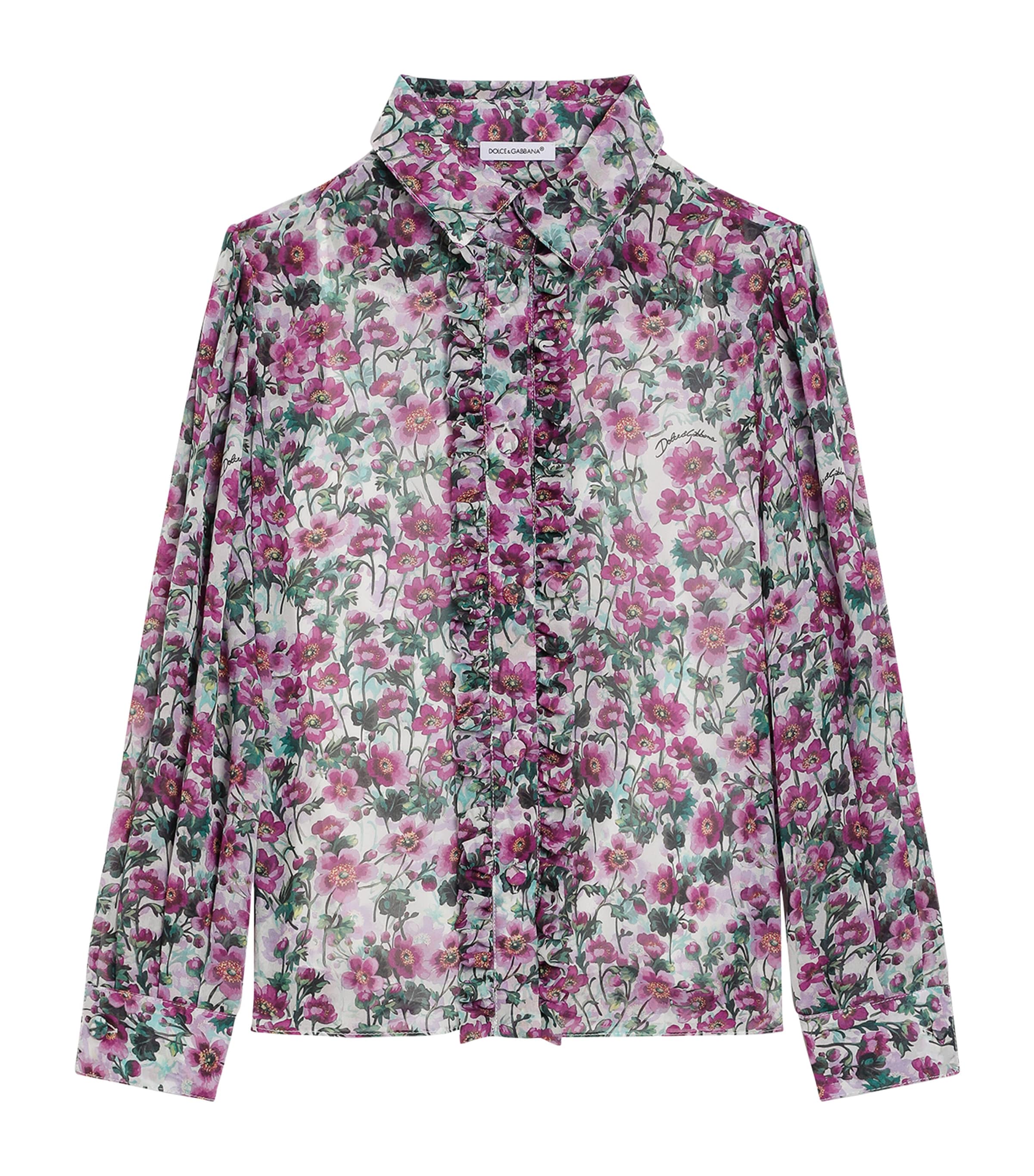 Dolce&Gabbana Kids Silk Crepe Violet Print Shirt (8-13 Years) Fitte Image 1