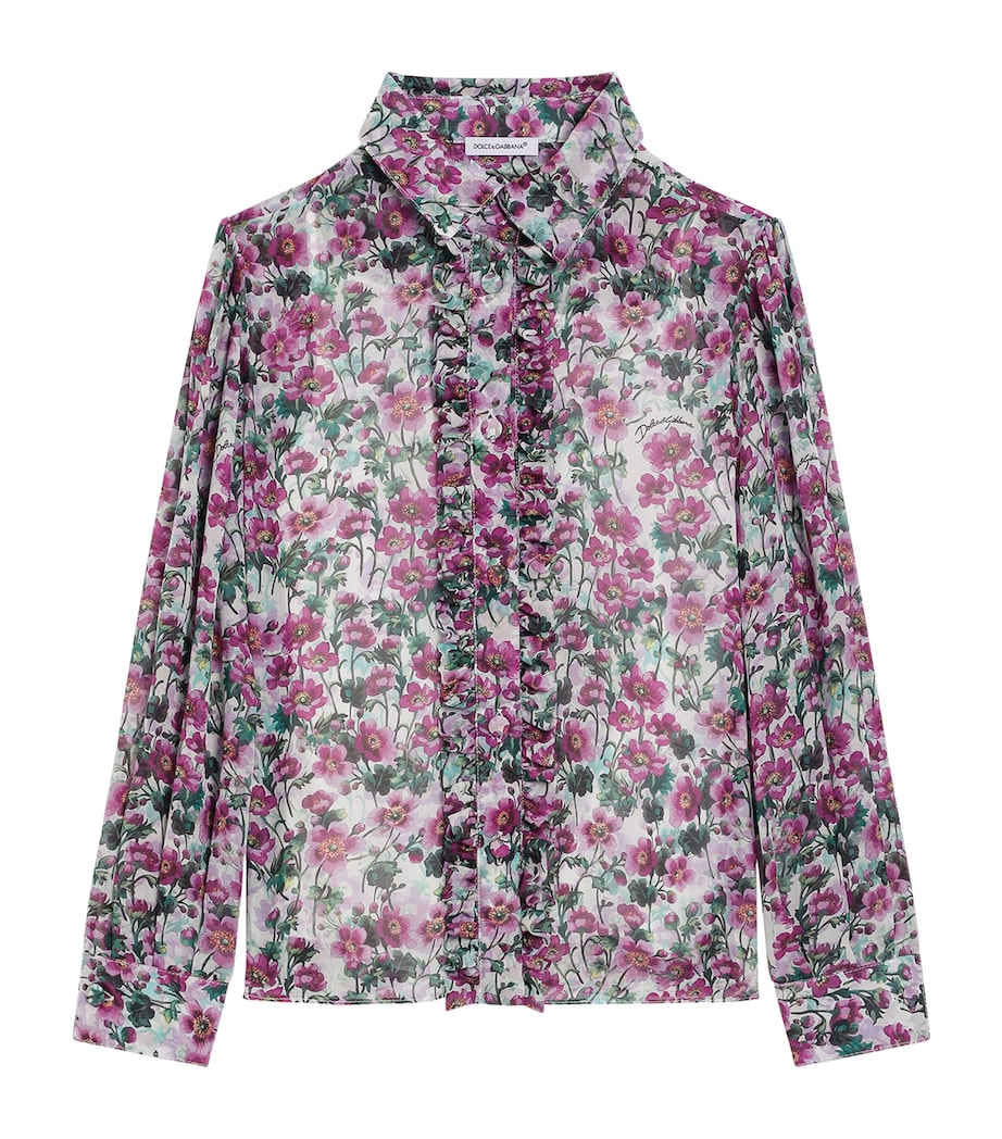 Dolce&Gabbana Kids Silk Crepe Violet Print Shirt (8-13 Years) Fitte Image 1