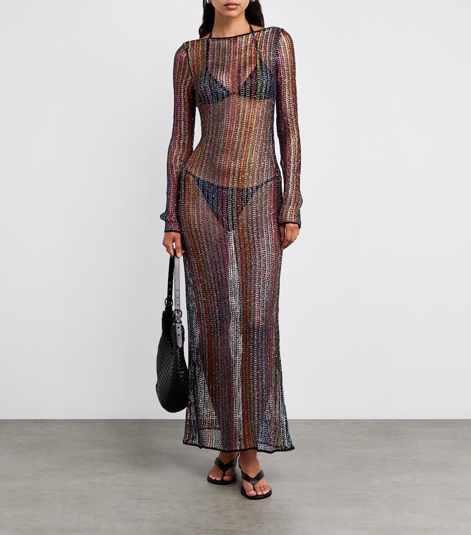Sequin-Embellished Sheer Maxi Dress S91PF MULTI W BLACK BASE Image 2