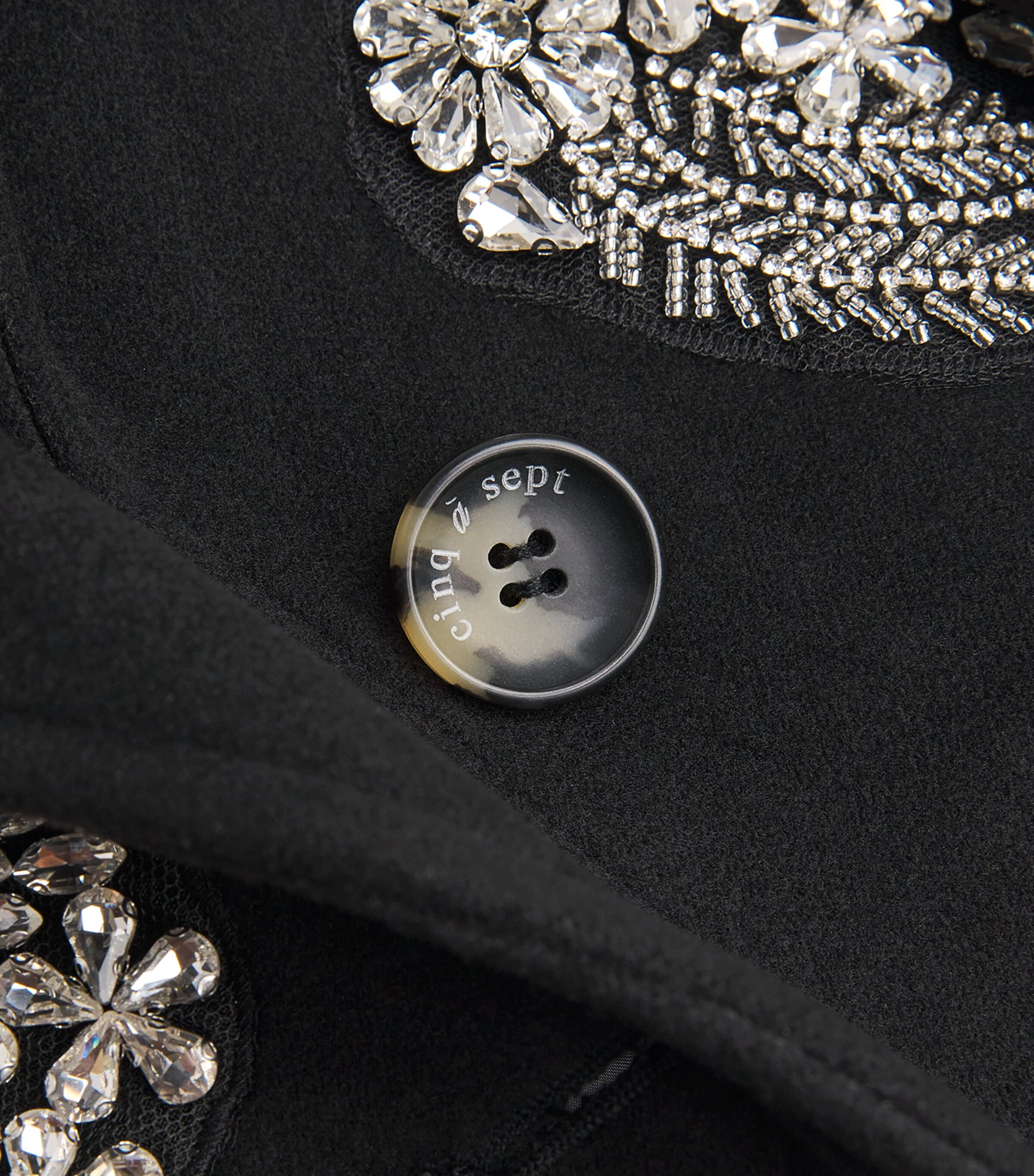Cinq A Sept Womens Crystal-Embellished Ivy Gravis Coat Black/clear Image 5