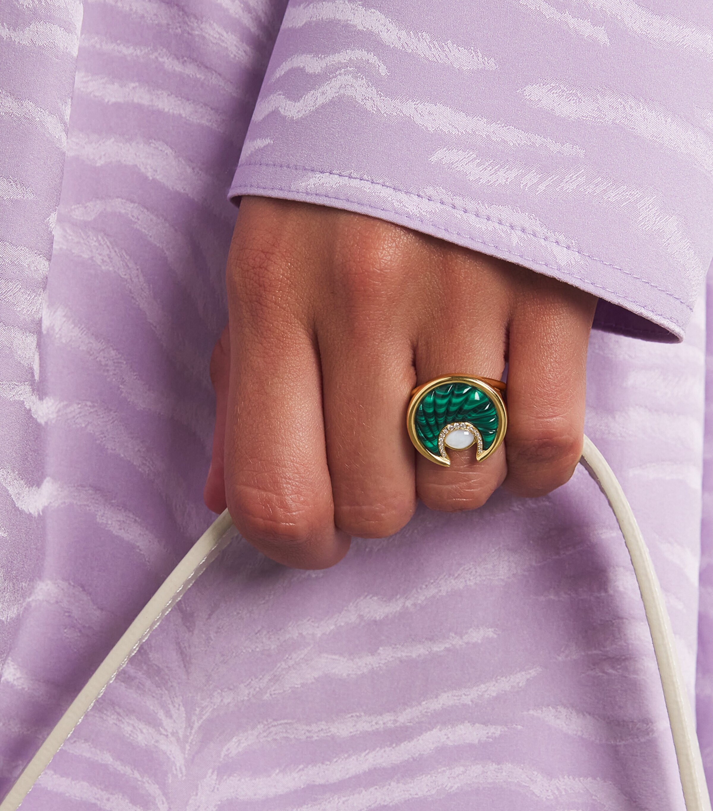 L'ATELIER NAWBAR Yellow Gold, Diamond, Mother-of-Pearl and Malachite Lot N*91 Ring Yellow Gold Image 2