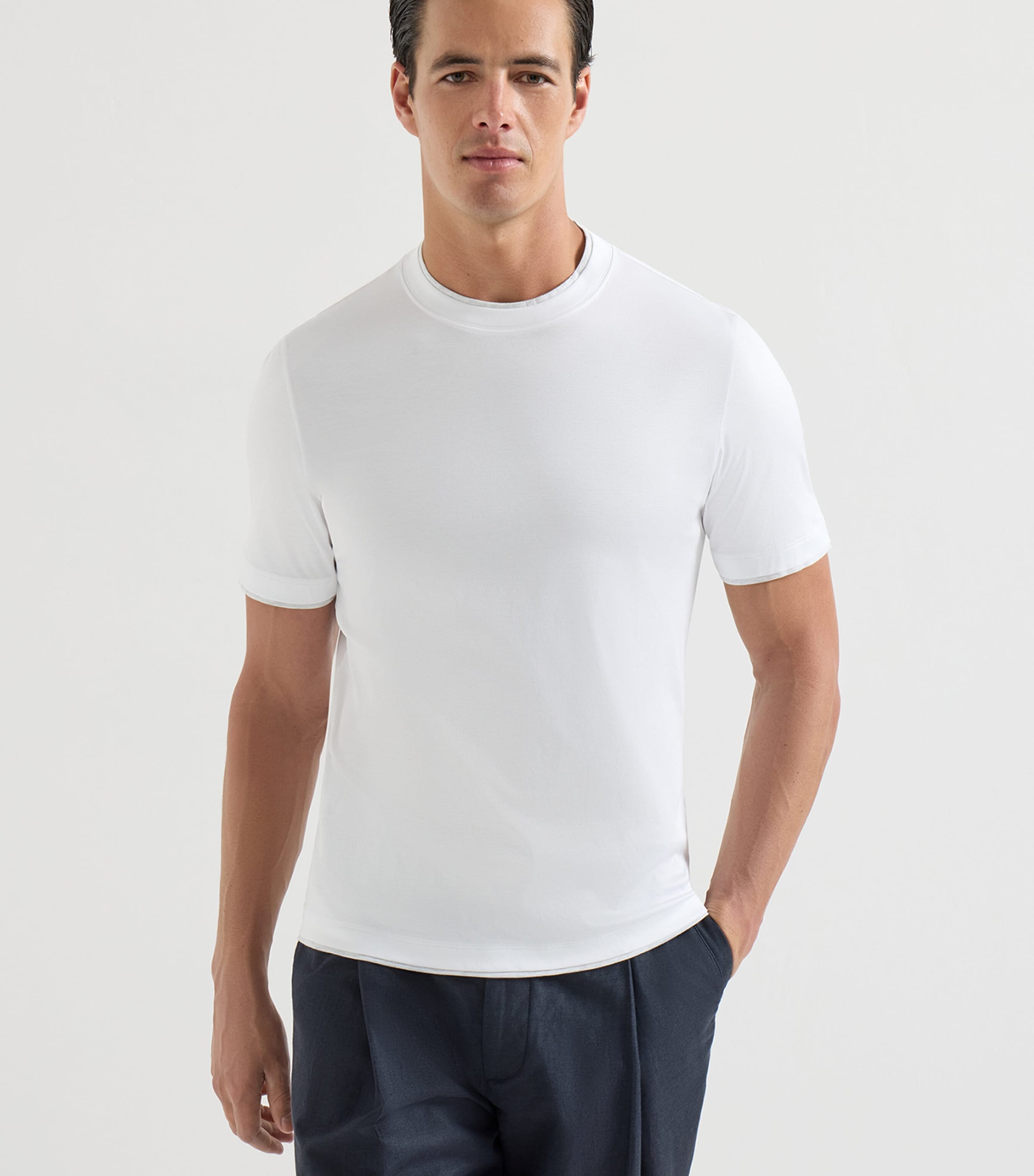 Brunello Cucinelli Mens Cotton Jersey Faux-Layered T-Shirt Image 3