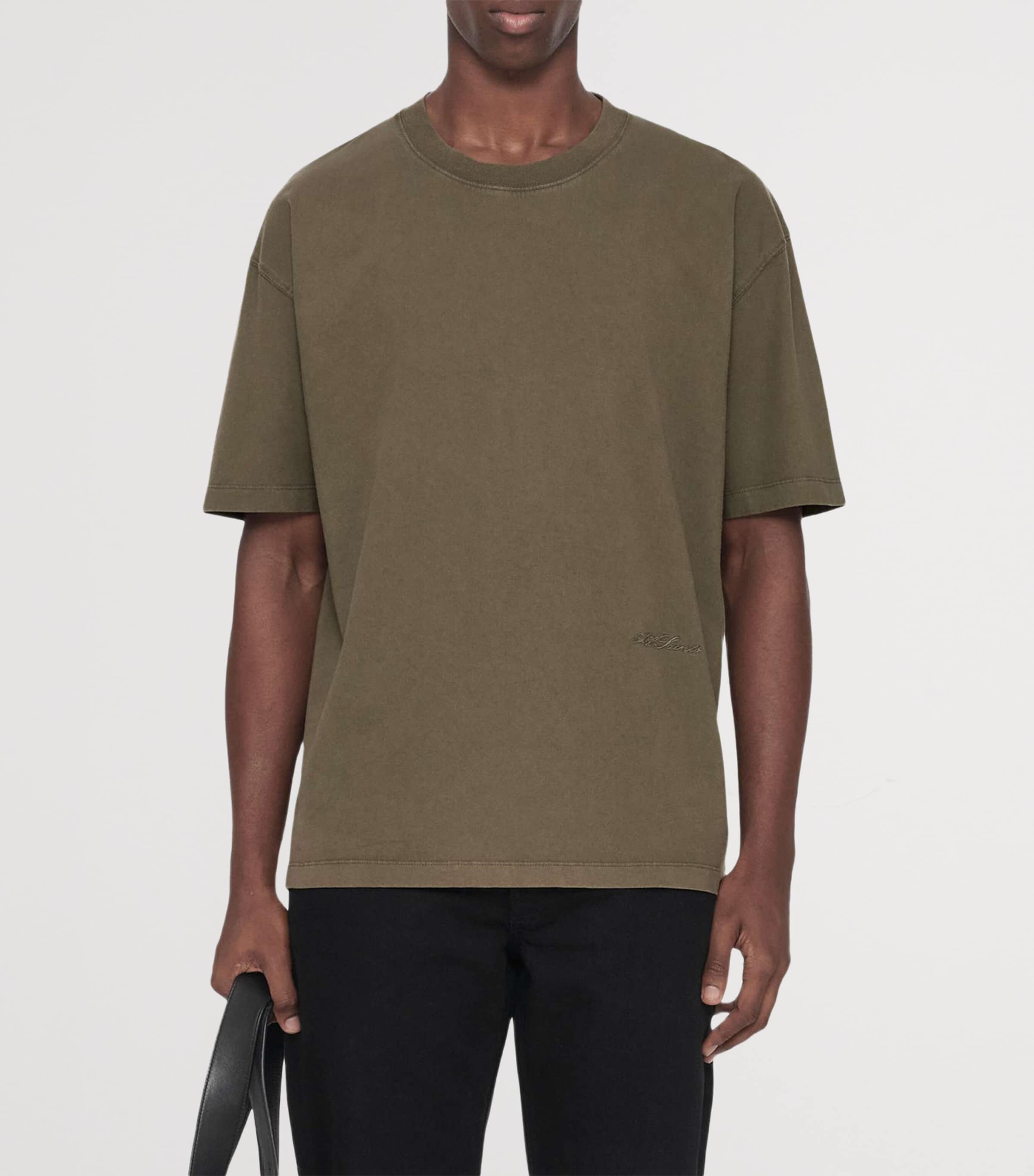 AllSaints Mens Organic Cotton Maddox T-Shirt Washed Khaki Image 3