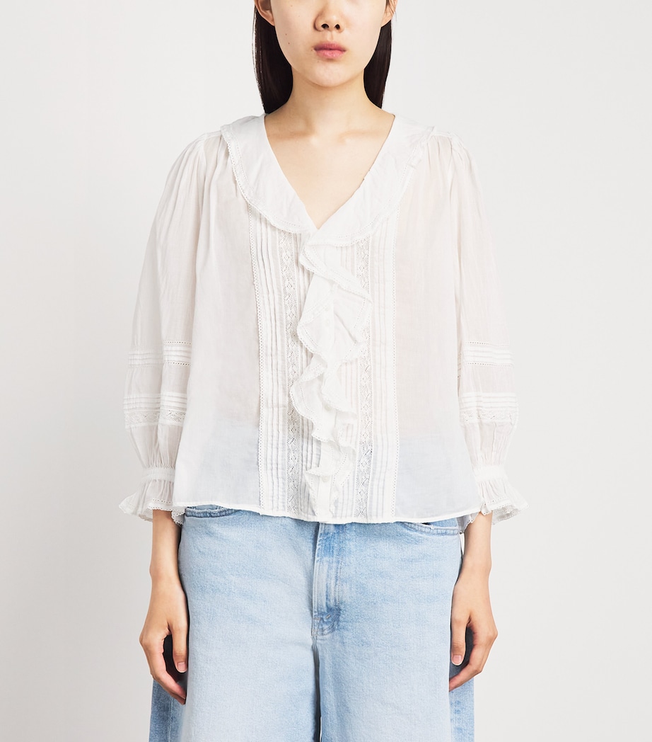 ME+EM Womens Cotton Voile Ruffle Blouse White Image 4