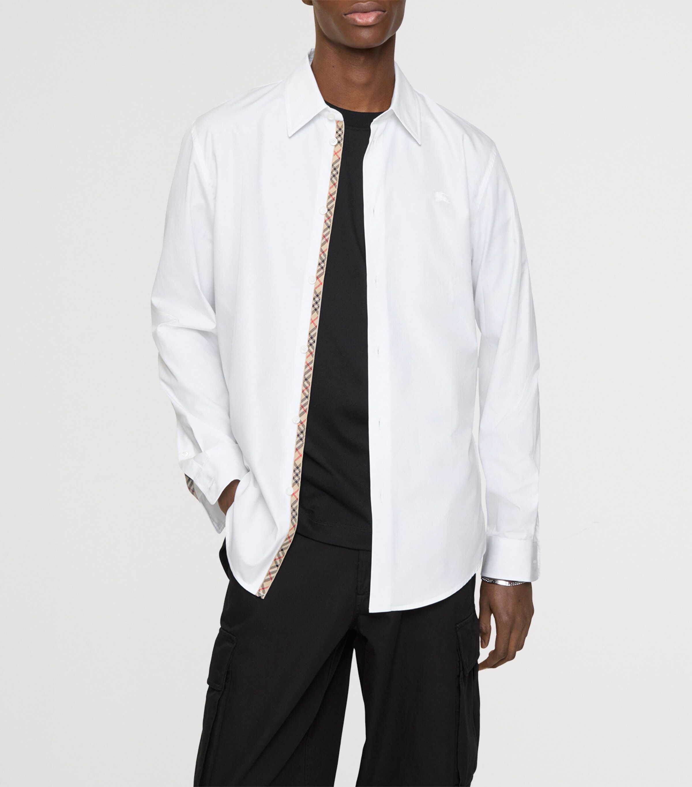 Cotton Check Slim Oxford Shirt WHITE Image 2