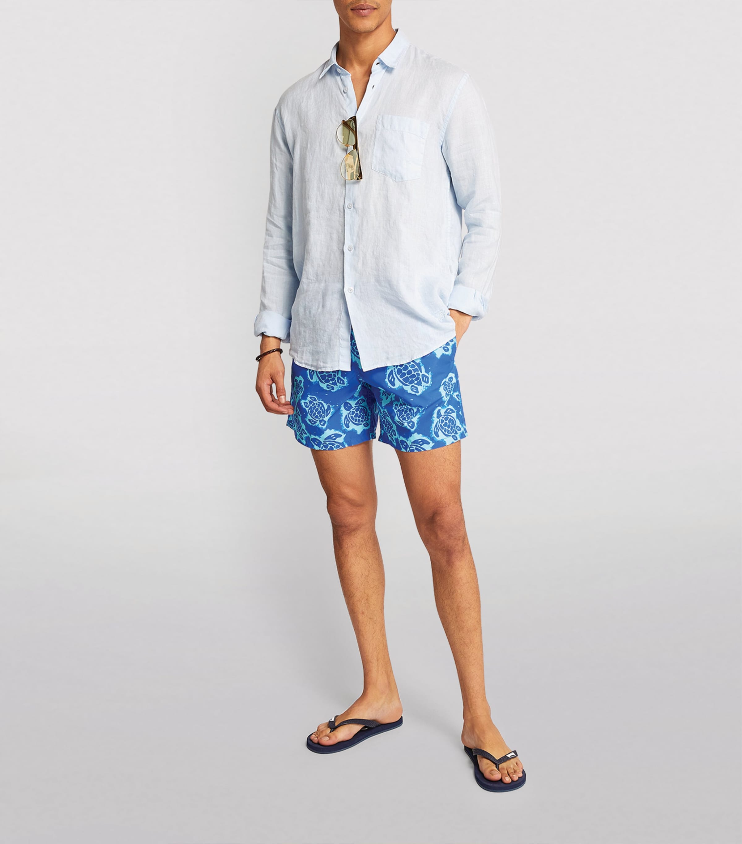 Linen Embroidered Caroubis Shirt 330 SKY BLUE Image 3