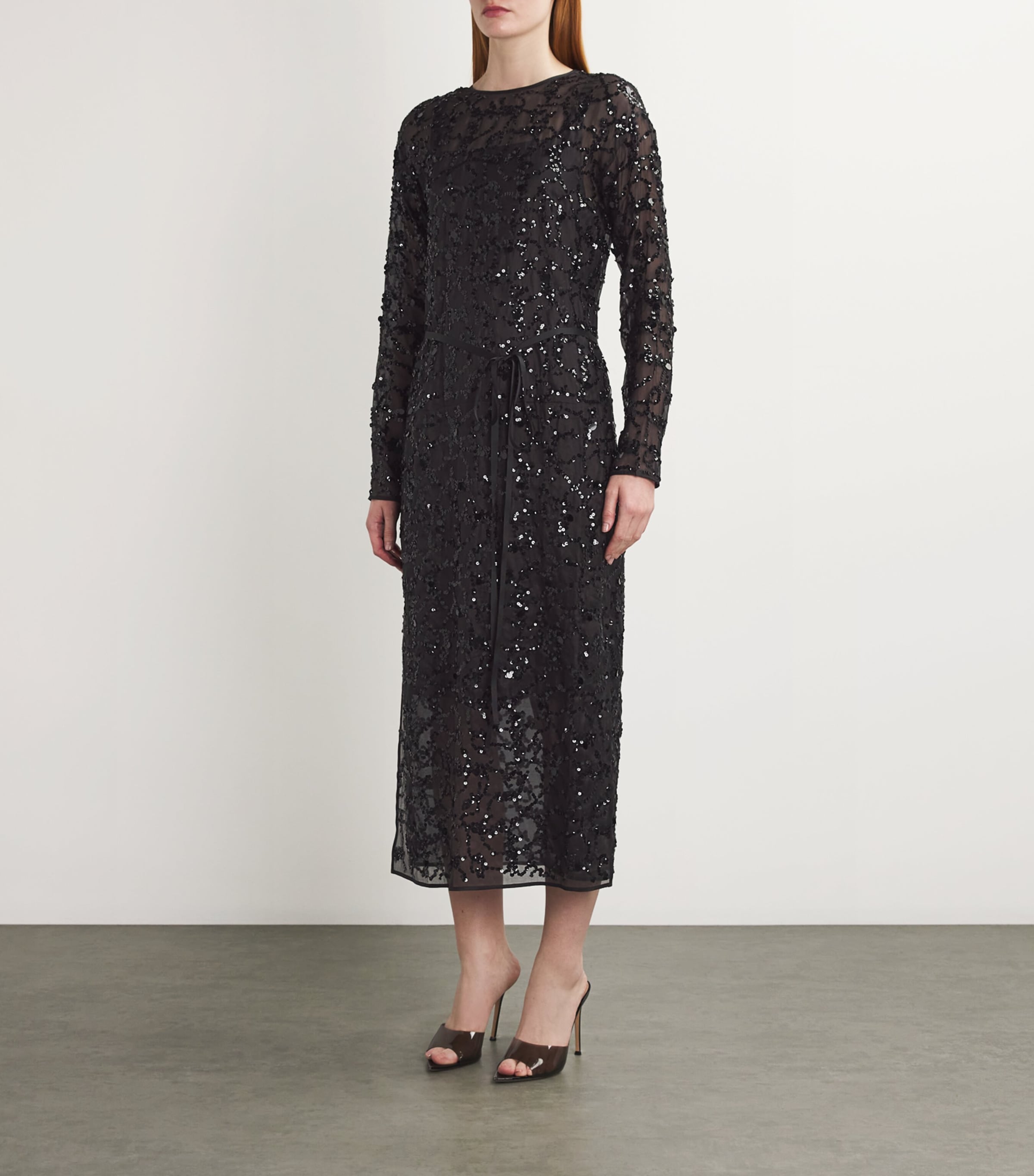 Fabiana Filippi Womens Silk Sequin-Embroidered Midi Dress Nero Image 3