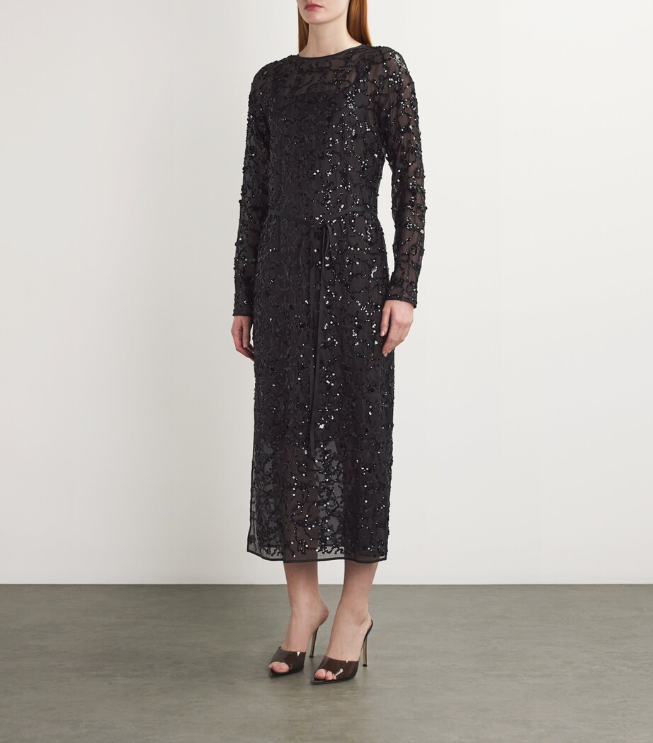 Fabiana Filippi Womens Silk Sequin-Embroidered Midi Dress Nero Image 3
