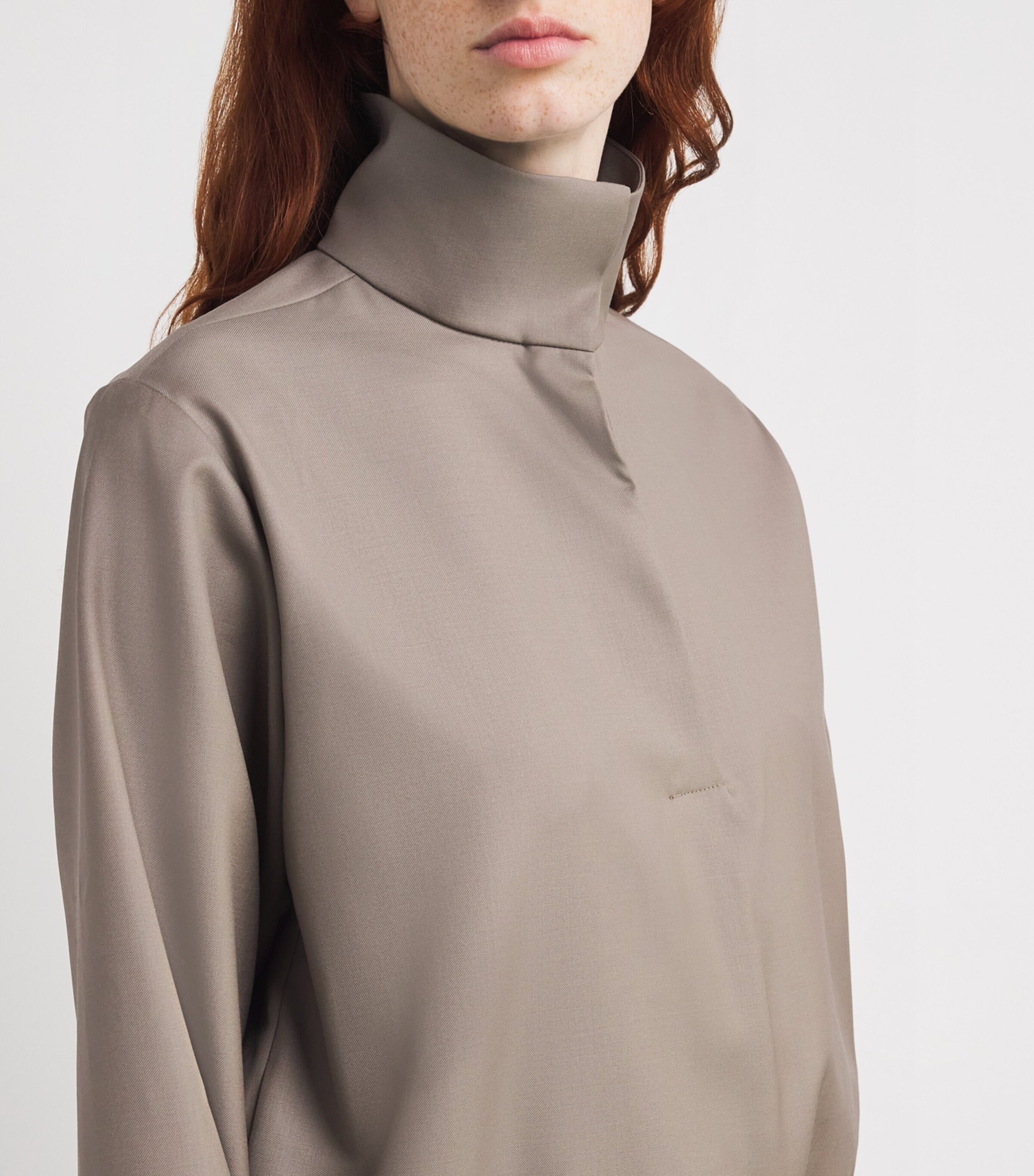 Loulou de Saison Womens Virgin Wool Stand-Collar Jacket Taupe Image 6