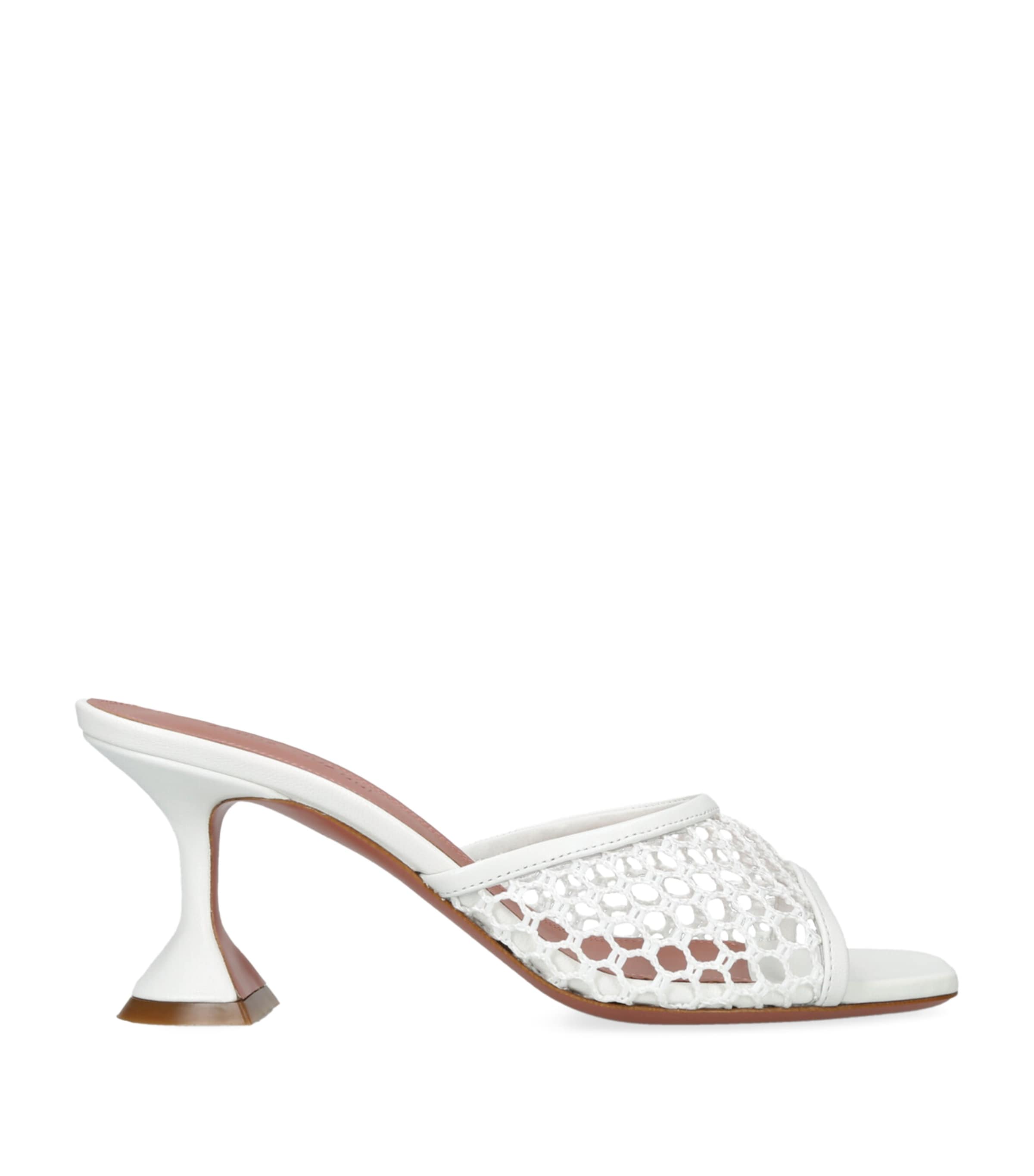 Shop Amina Muaddi Leather Lupita Net Mules 70 In White