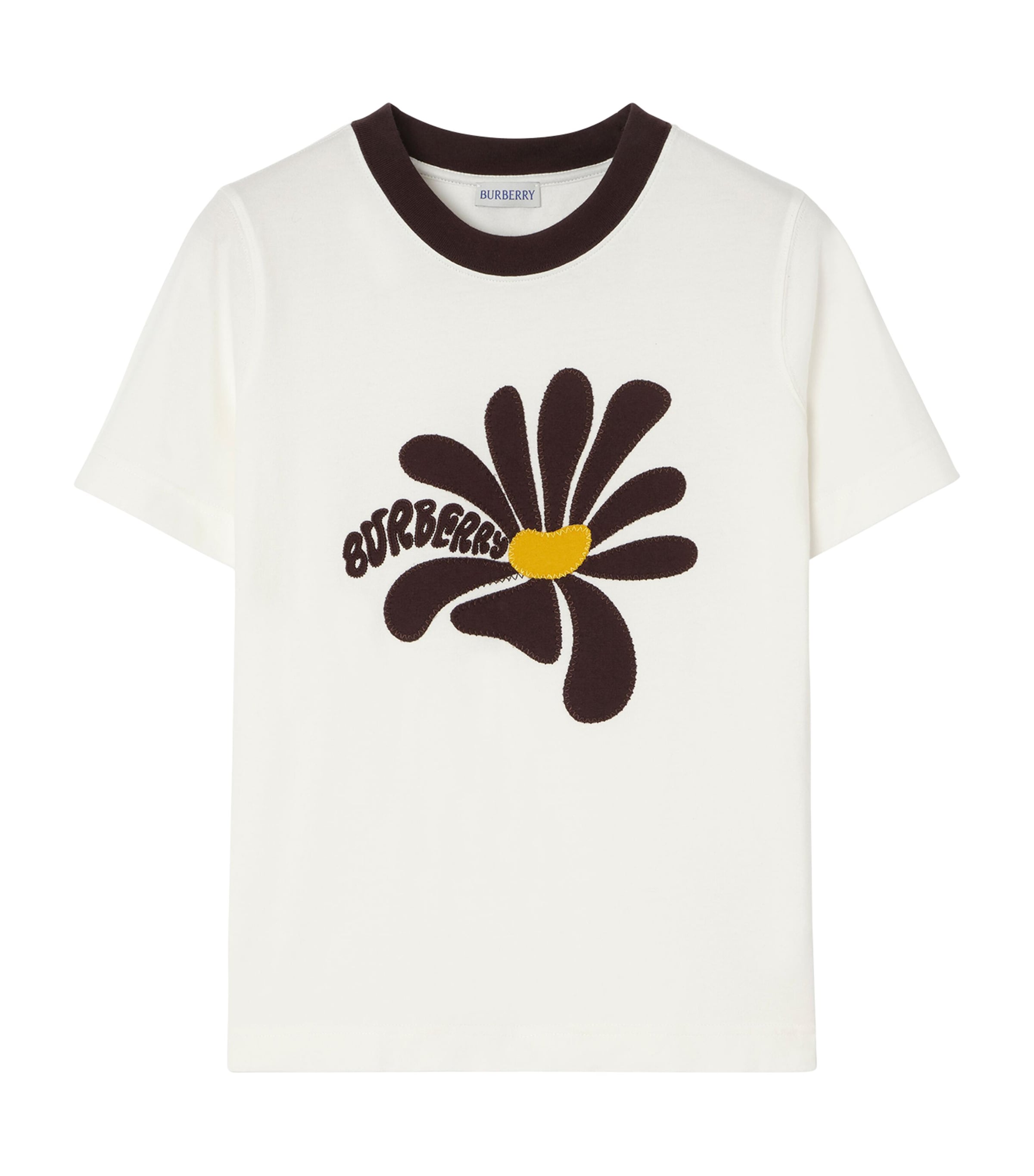 Burberry Womens Cotton Embroidered Daisy T-Shirt Chalk Image 1
