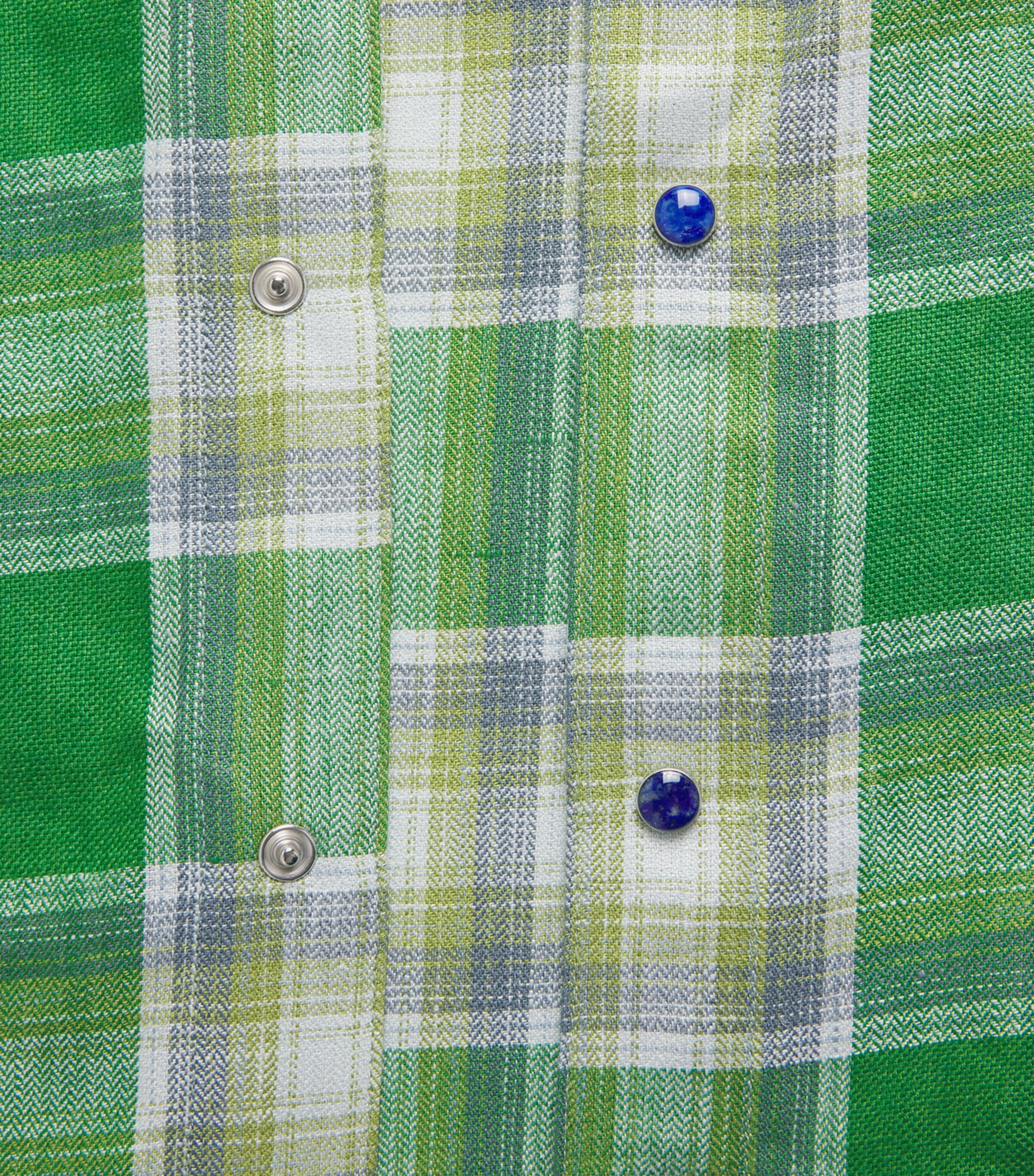GOD'S TRUE CASHMERE Mens Linen Tartan Harbour Shirt Lapis Lazuli Image 6