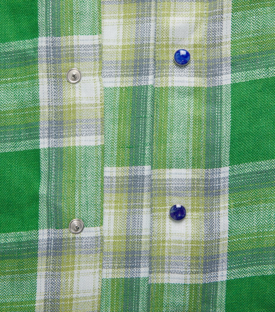 GOD'S TRUE CASHMERE Mens Linen Tartan Harbour Shirt Lapis Lazuli Image 6