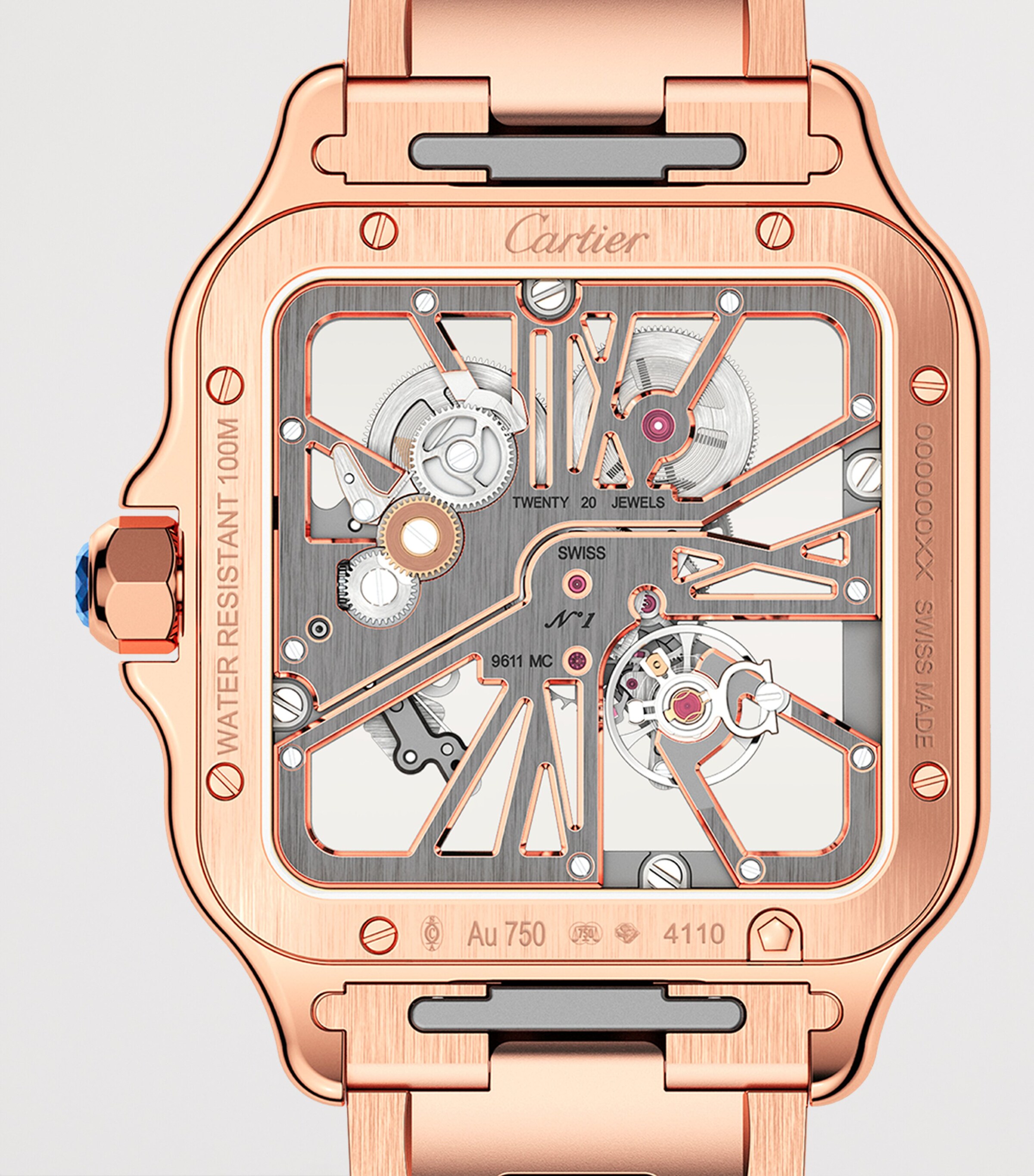 Cartier Large Rose Gold Santos de Skeleton Watch 28mm Rose Gold Image 9