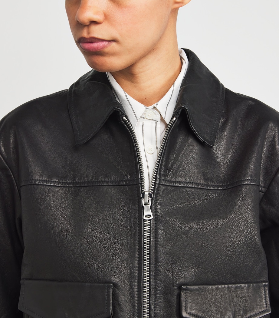 Cropped Clyde Leather Jacket BLACK Image 6
