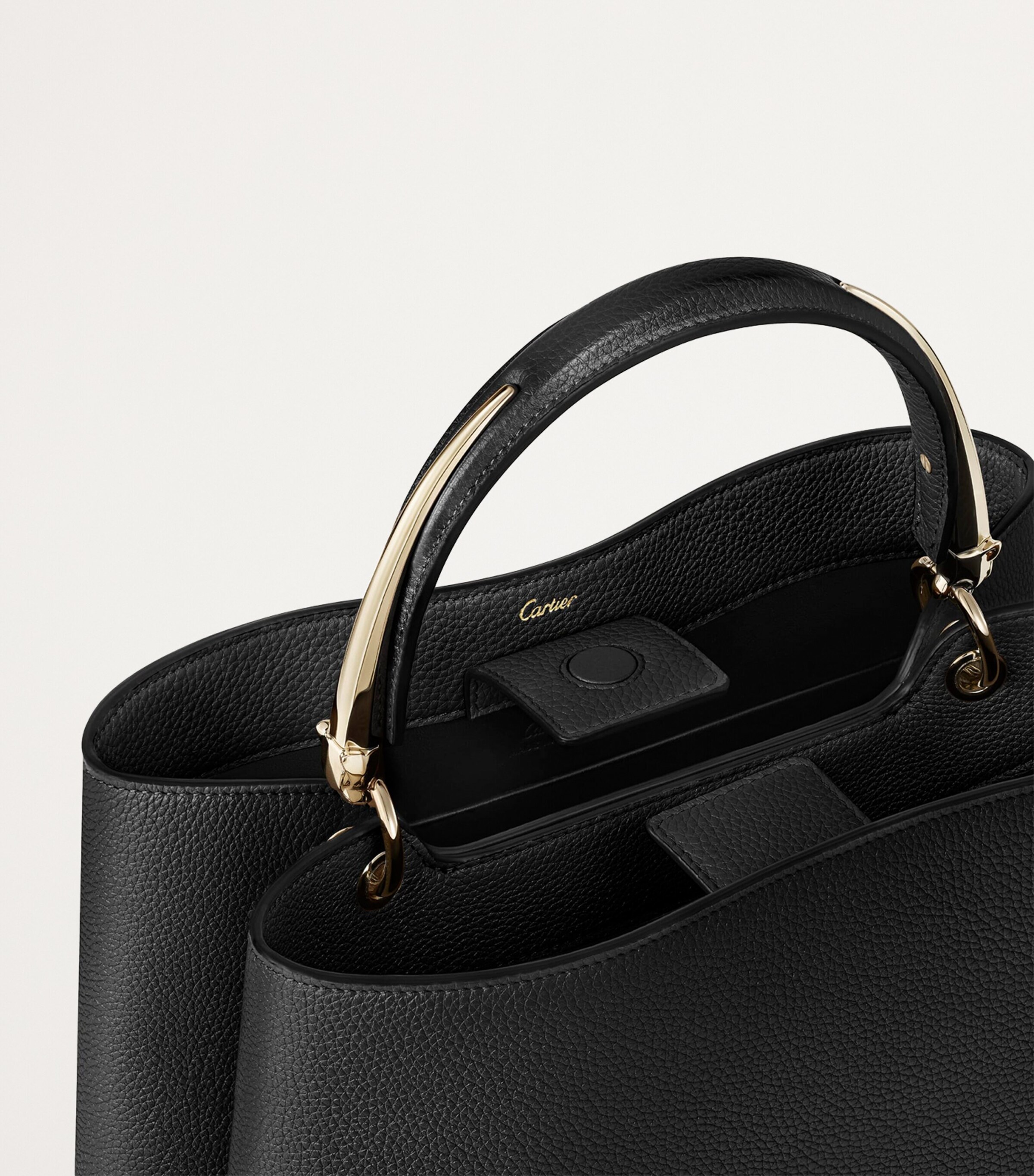 Medium Calfskin Panthère de Cartier Top-Handle Bag BLACK Image 8