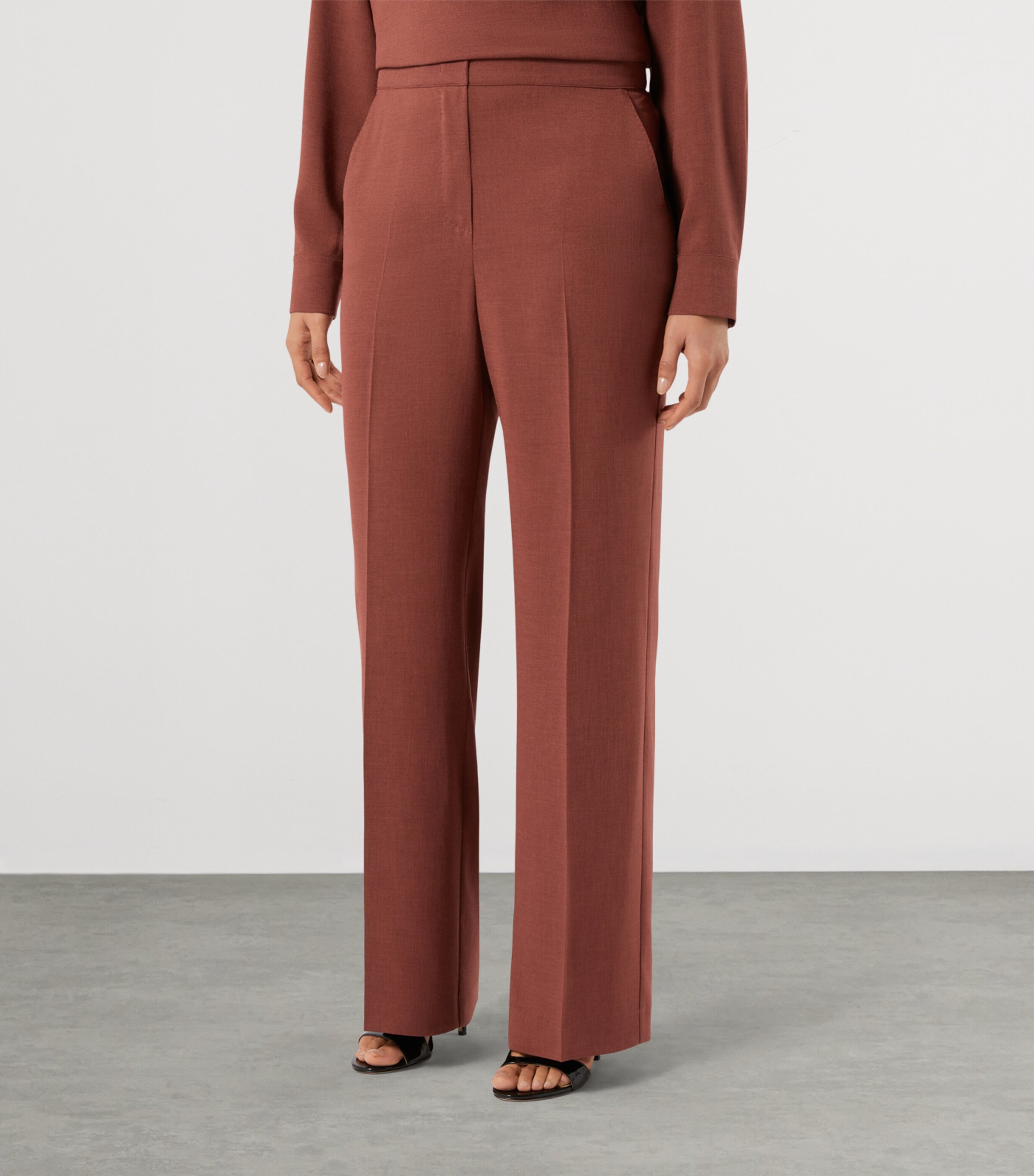 Marina Rinaldi Womens Pleated Tailored Trousers Brick Red Image 3