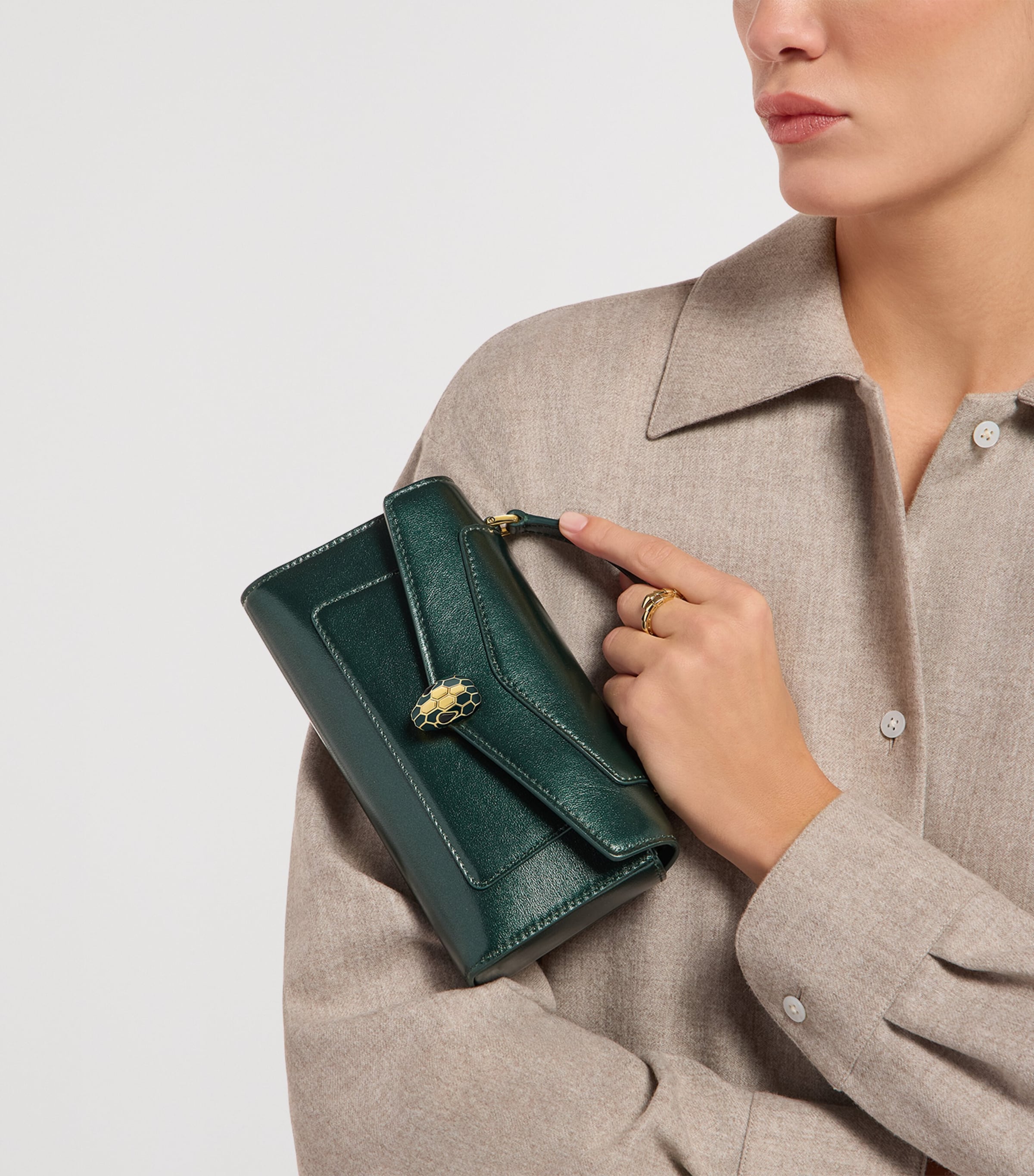 Bvlgari Calfskin Serpenti Forever Cross-Body Bag Green Medium Image 2