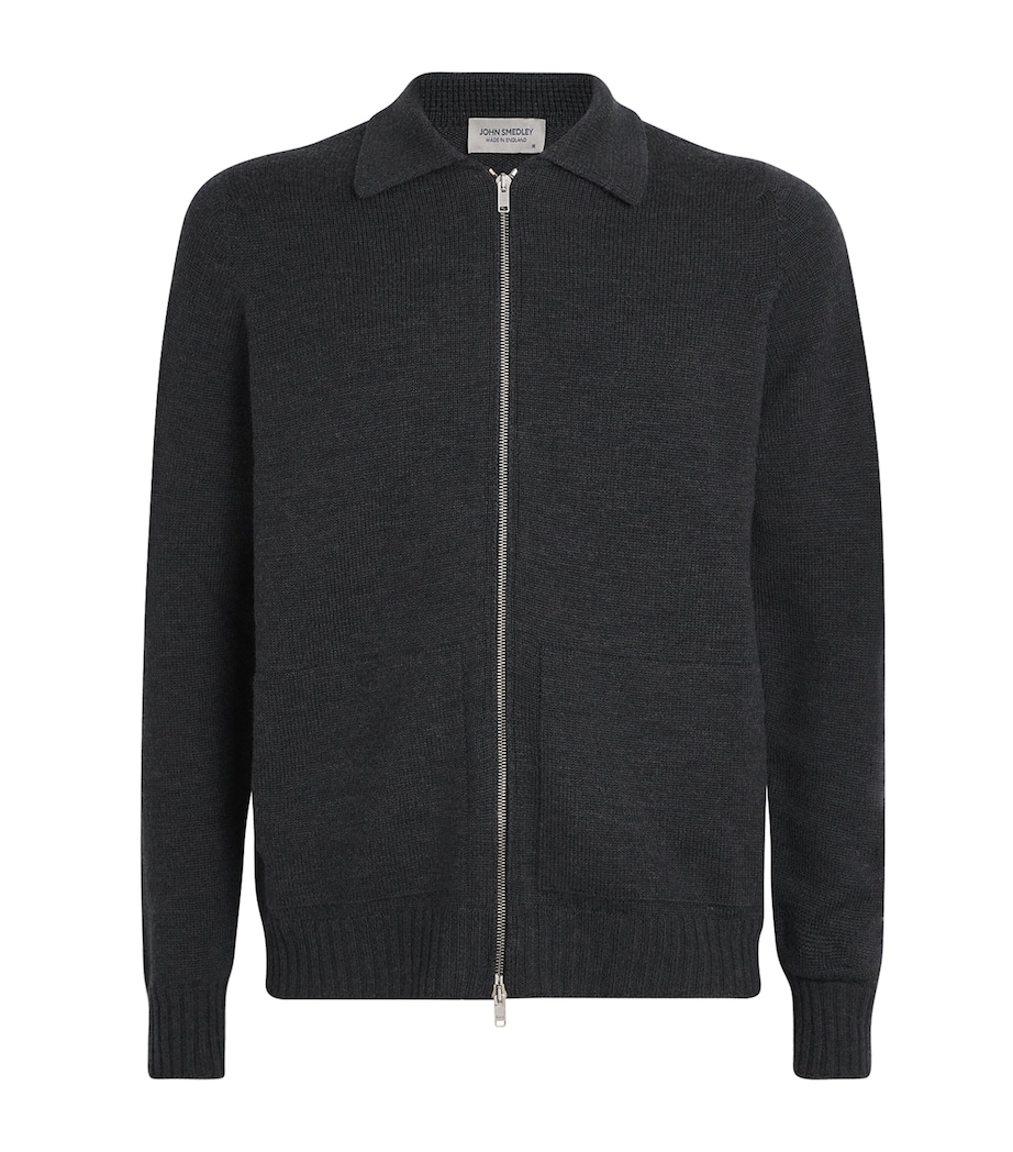 John Smedley Mens Merino Wool Zip-Up Cardigan Charcoal Image 1