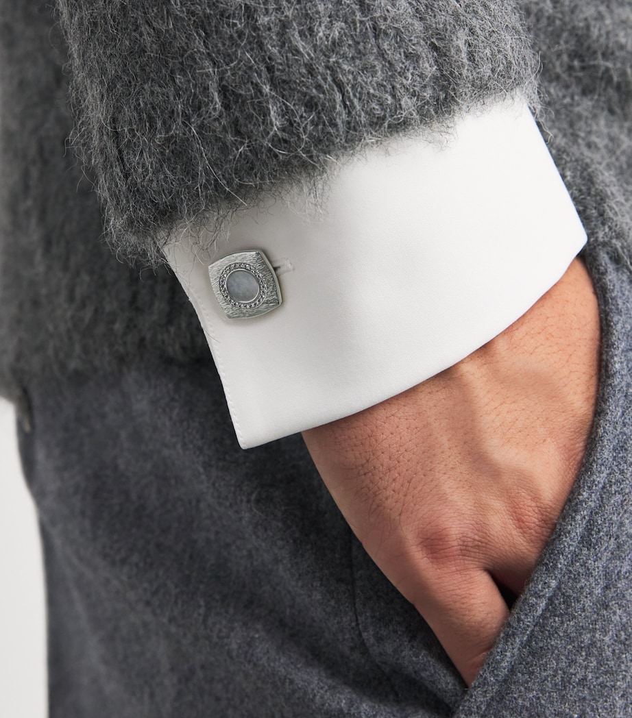 Sterling Silver and Sapphire Graffiato Cufflinks WHITE Image 2