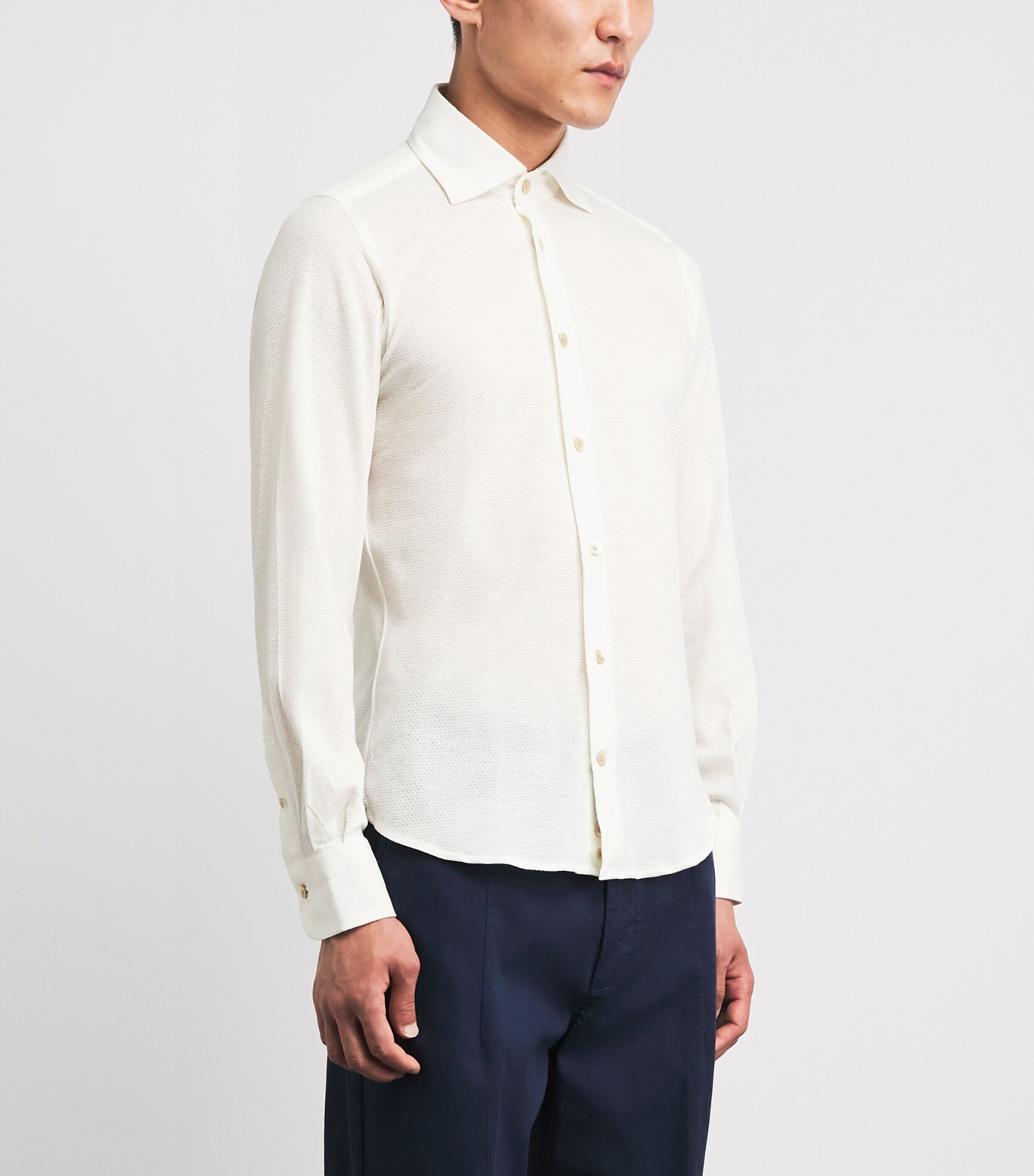 Eleventy Mens Cotton-Linen Knitted Shirt Bianco Image 4