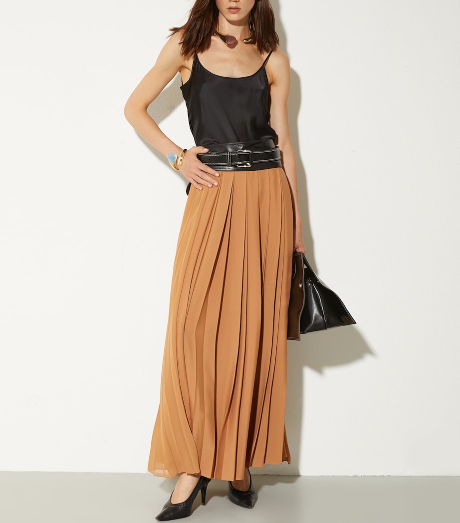 MAX&Co. Womens Jersey Pleated Maxi Skirt Amber Image 2