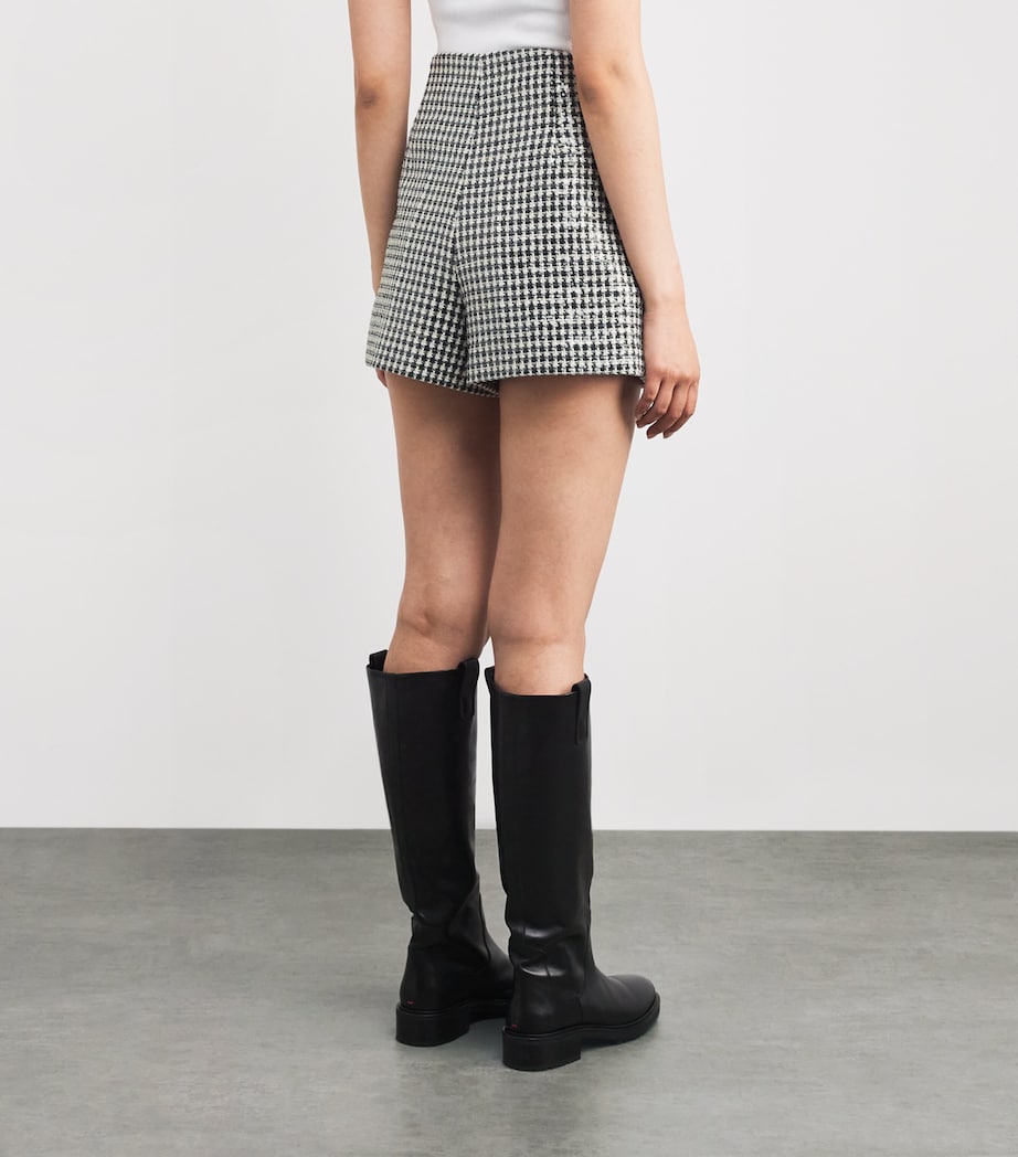 Sandro Paris Womens Tweed Sequinned Houndstooth Shorts Black / White Image 4