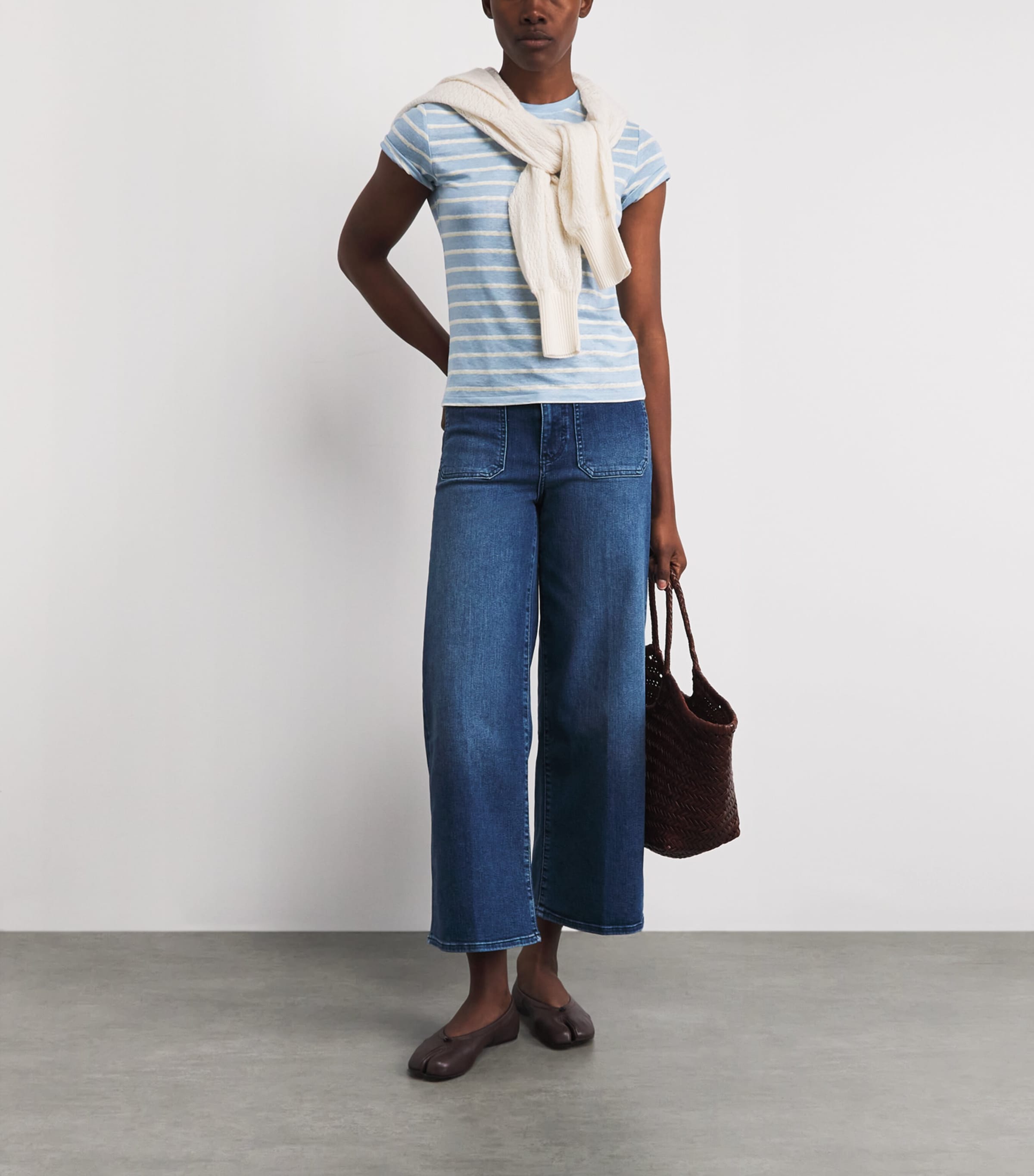 FRAME Womens Linen-Blend The Baby Tee Chambray Blue Multi Image 2