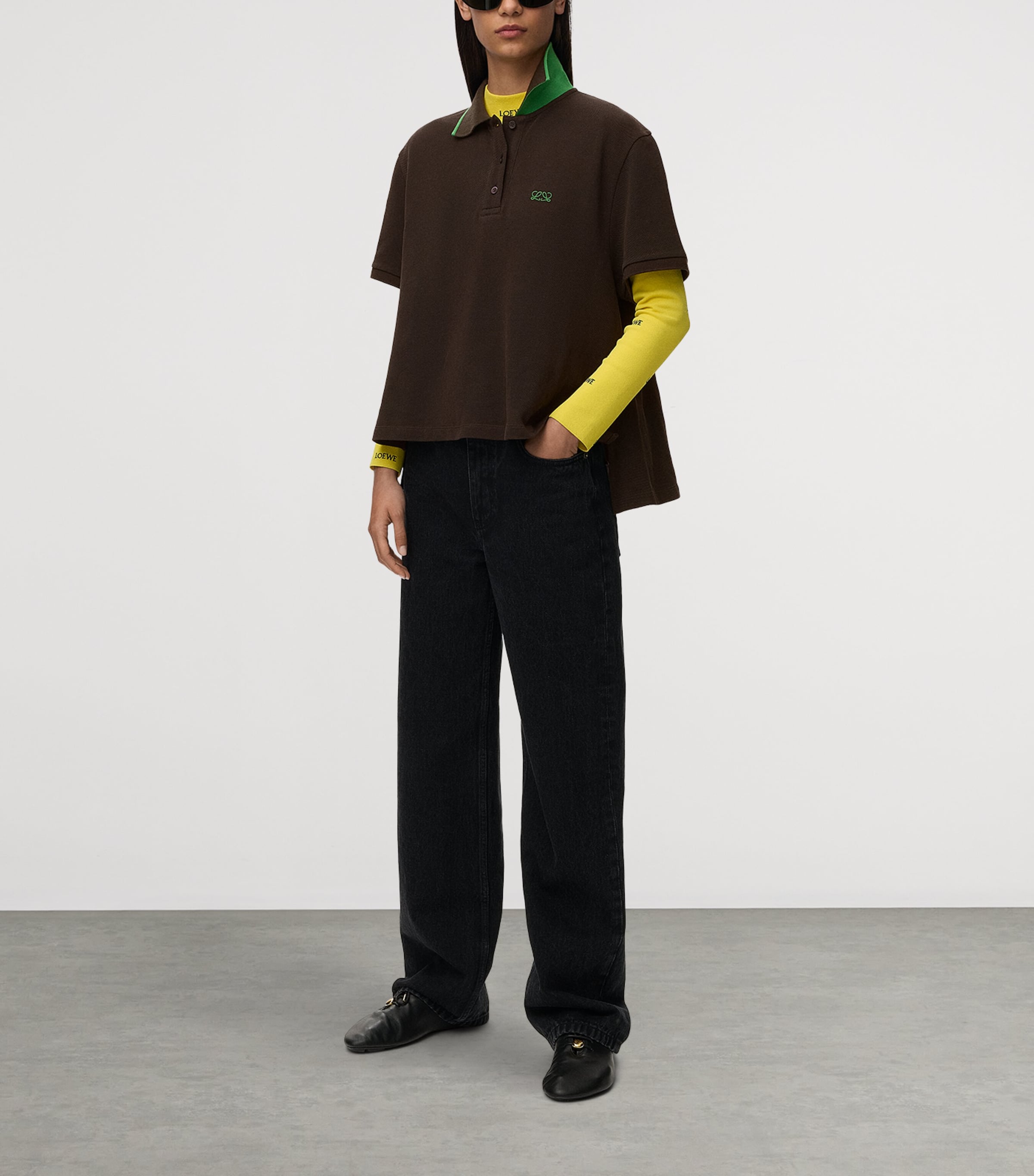 LOEWE Womens Stretch-Cotton Polo Shirt Brown Image 2