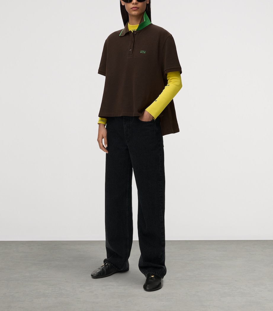 LOEWE Womens Stretch-Cotton Polo Shirt Brown Image 2