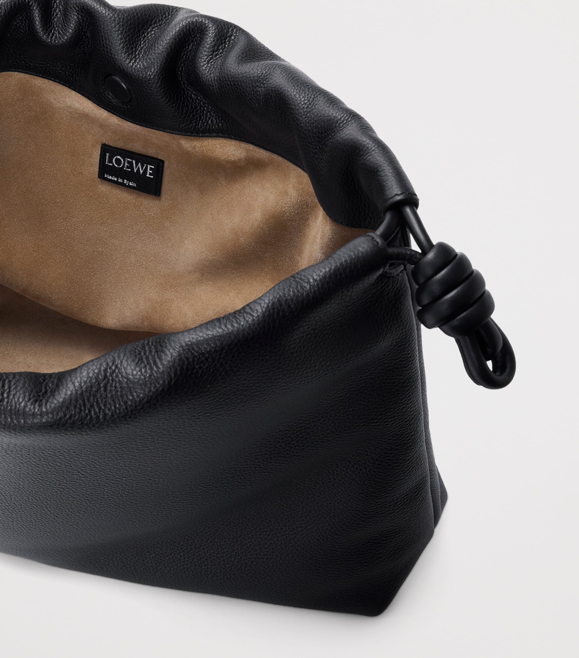 Large Leather Flamenco Shoulder Bag BLACK Image 7