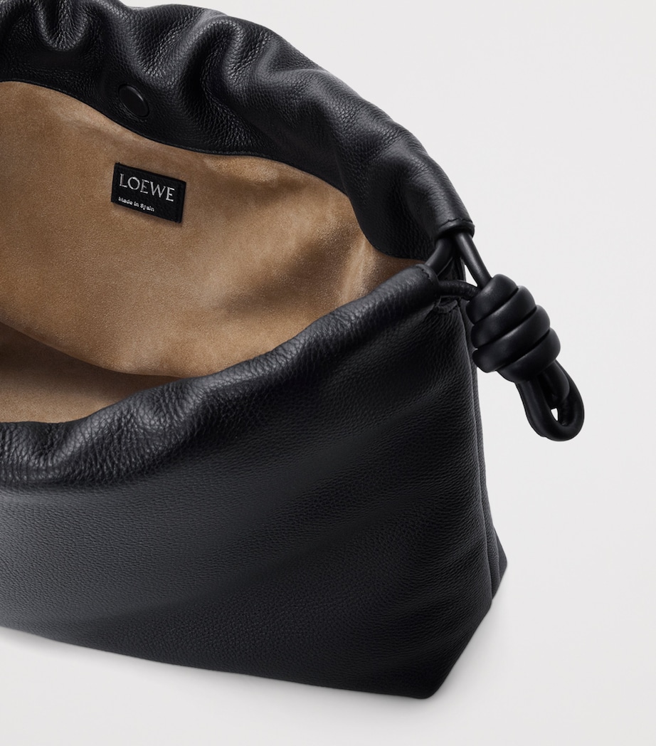 Large Leather Flamenco Shoulder Bag BLACK Image 7