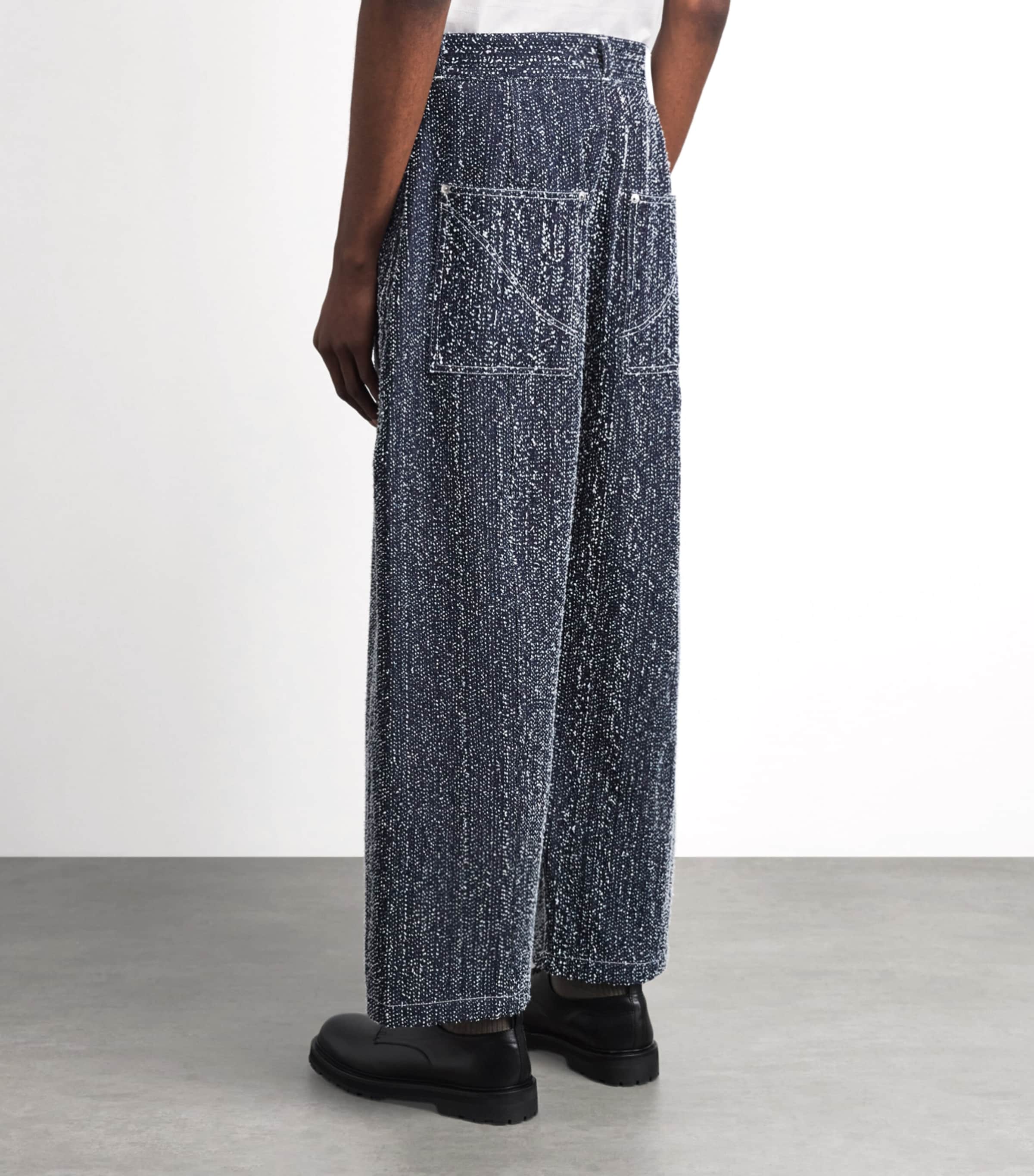 Sage Nation Mens Denim Speckled Box-Pleat Trousers Snow Nep Image 5